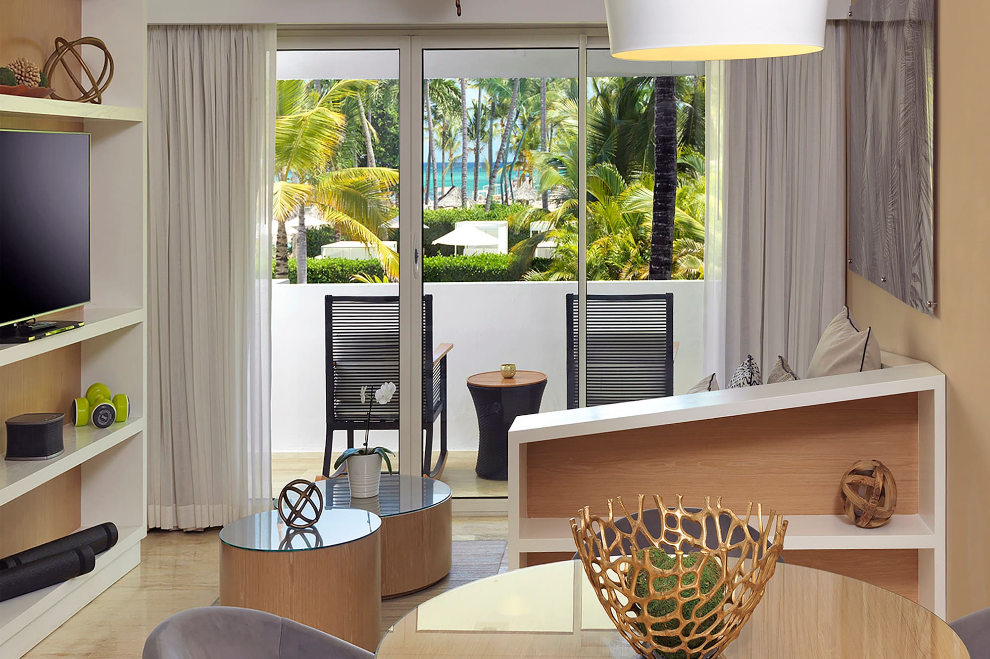 a room with a table and chairs