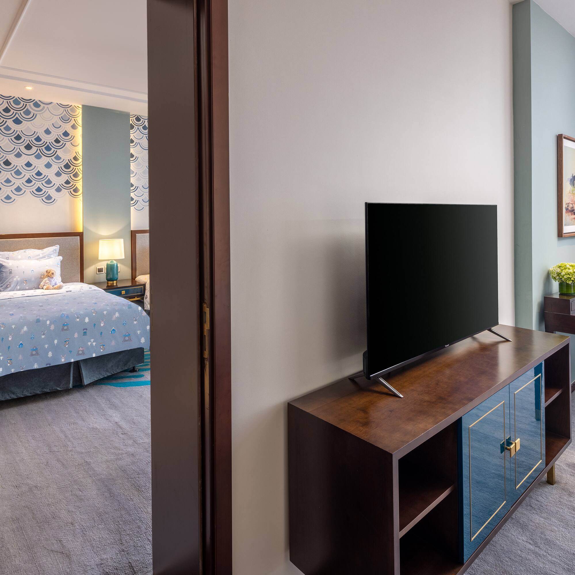 a tv on a stand in a room