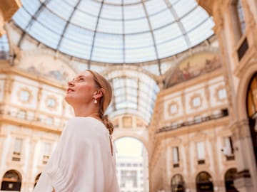 a woman looking up at the sky