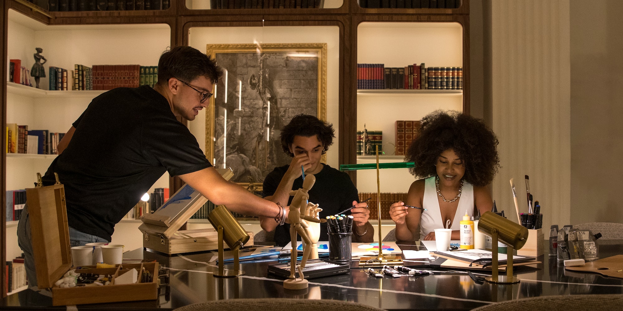 a group of people sitting at a table