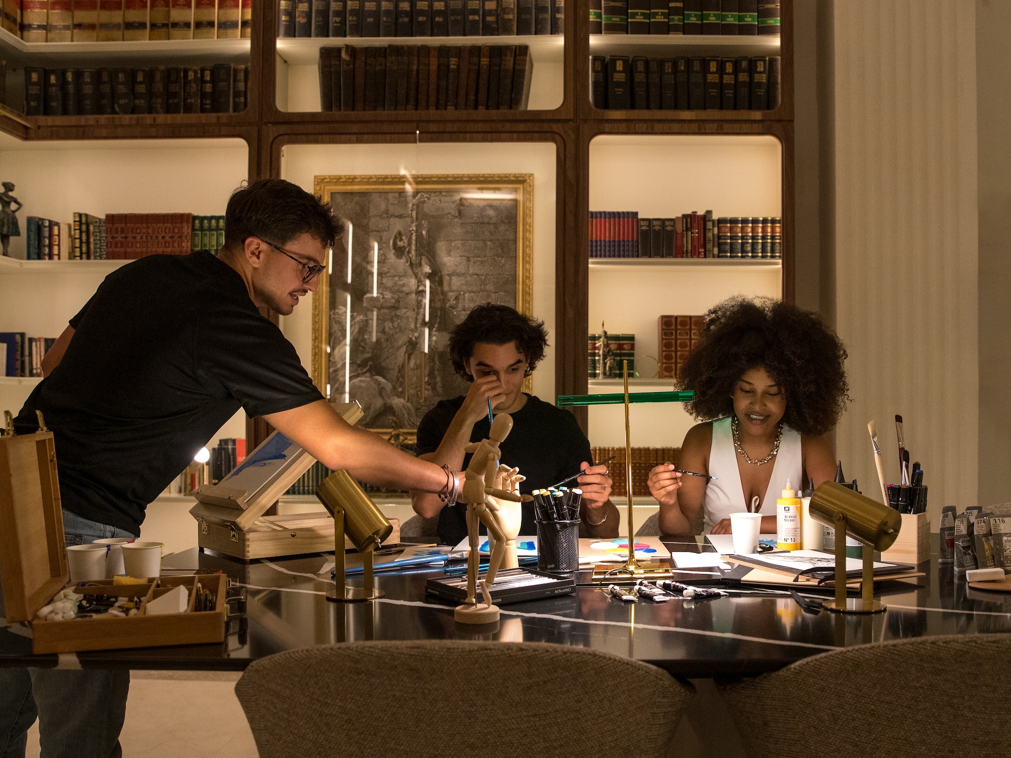 a group of people sitting at a table