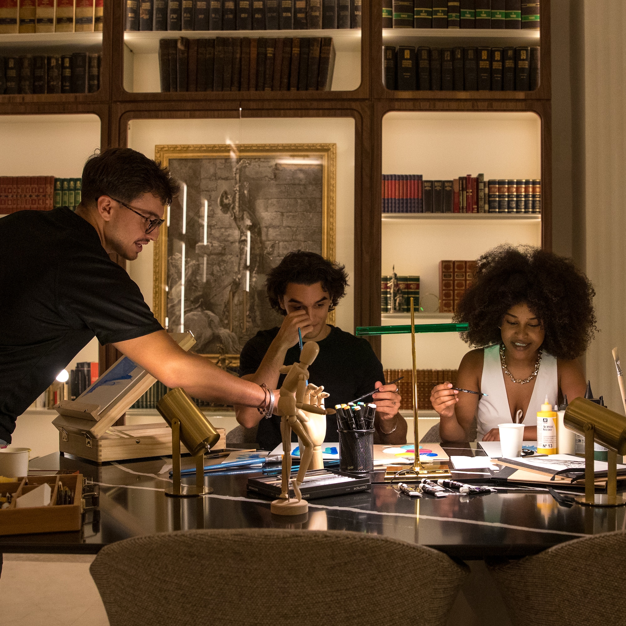 a group of people sitting at a table