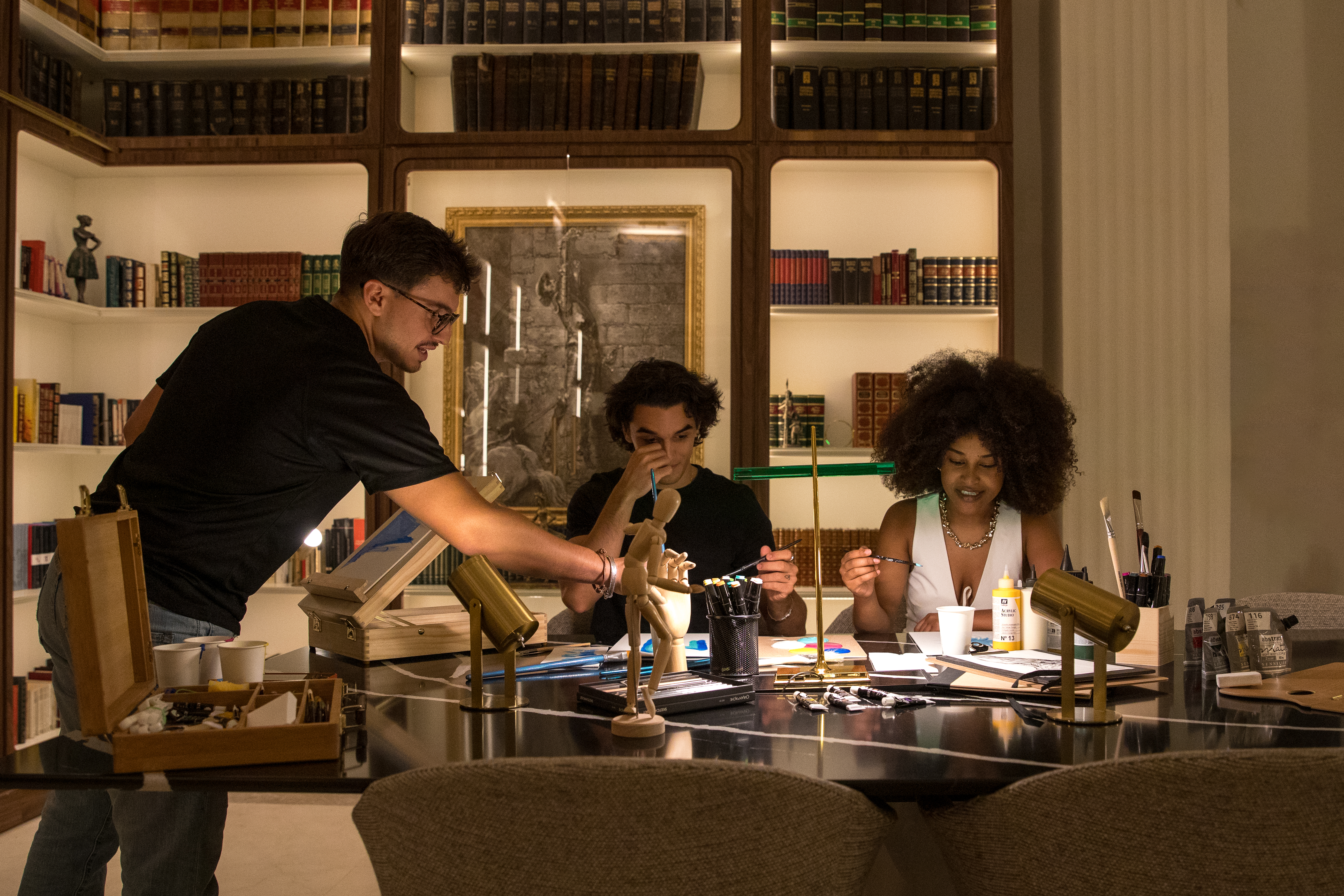 a group of people sitting at a table