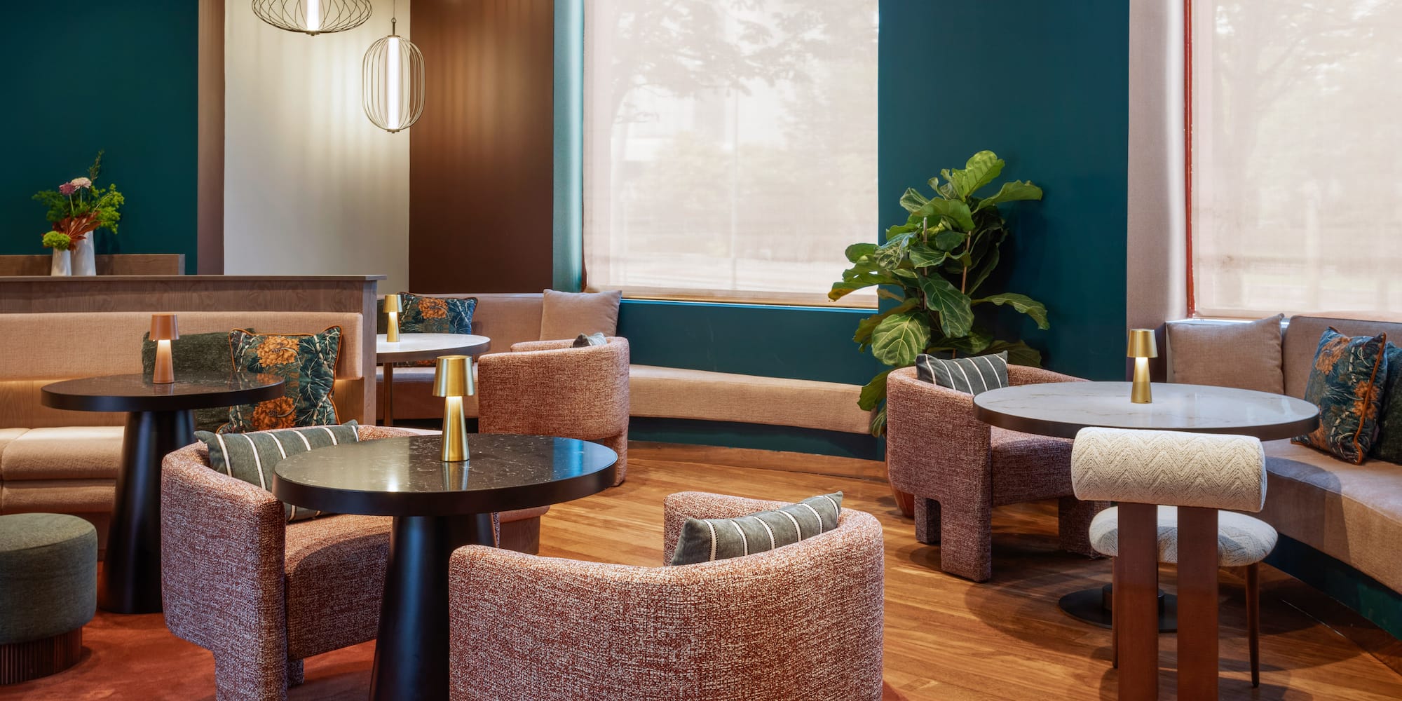 a room with tables and chairs