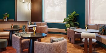 a room with tables and chairs