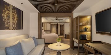 a room with a couch and a table