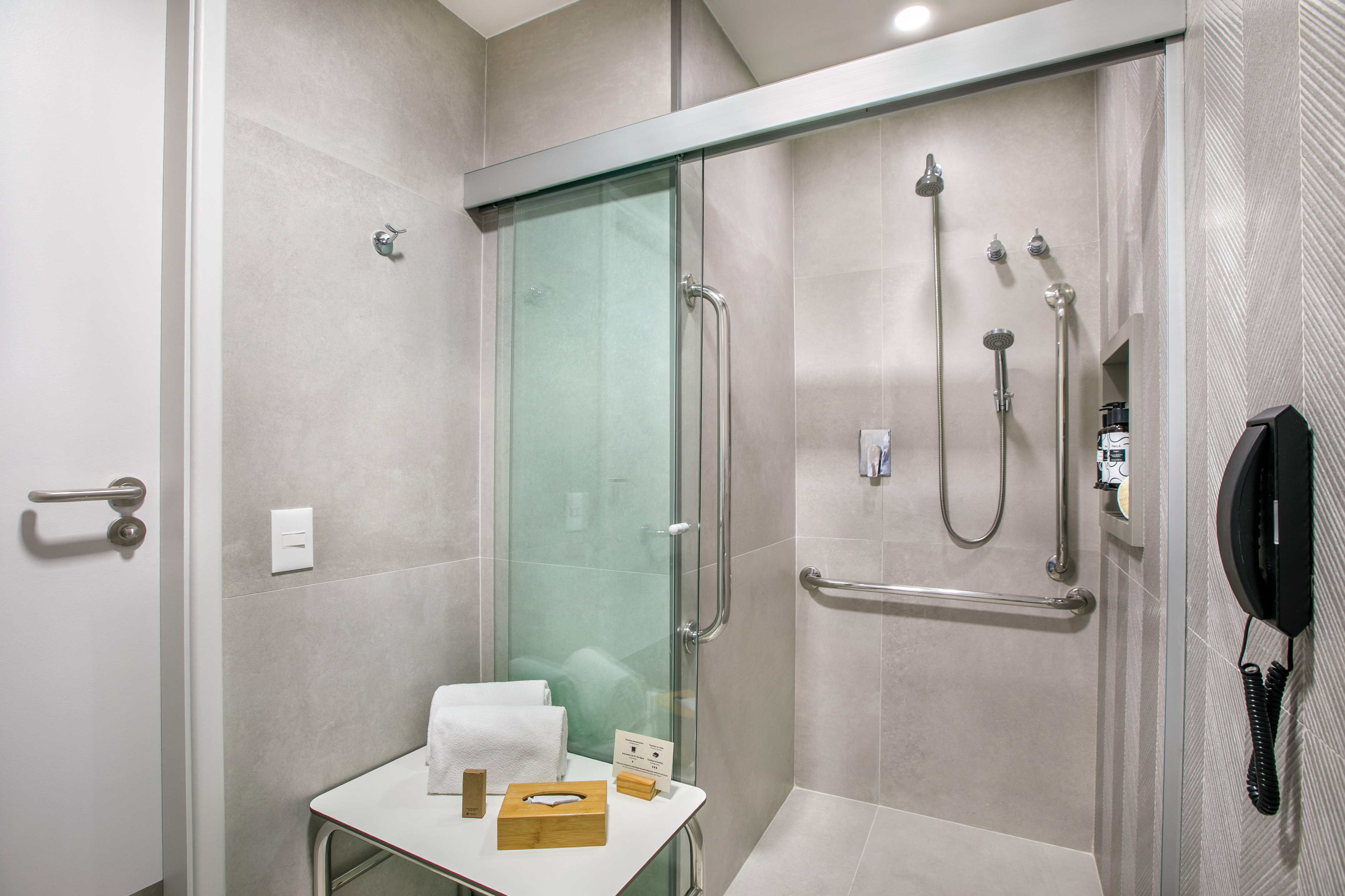 a shower with a glass door