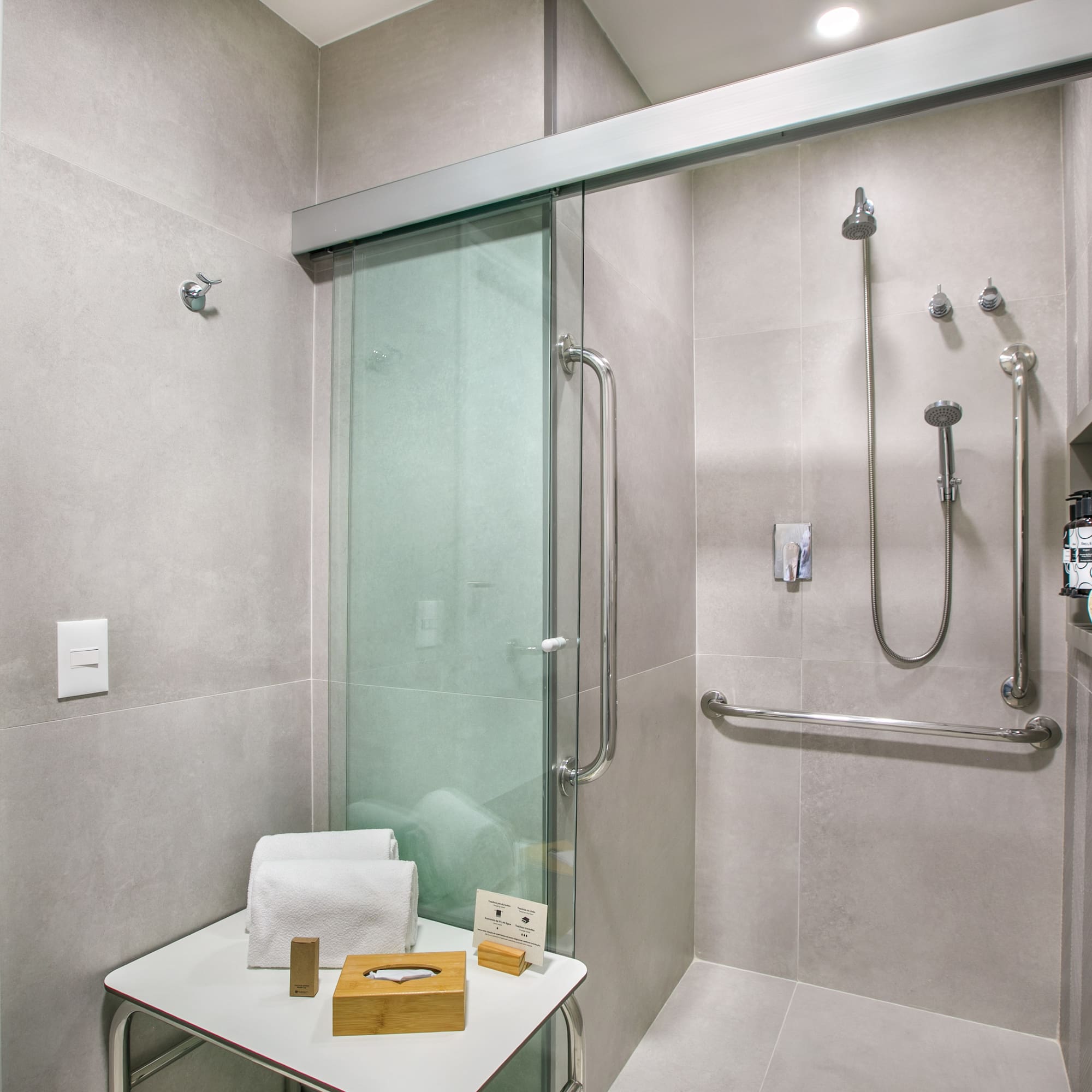 a shower with a glass door