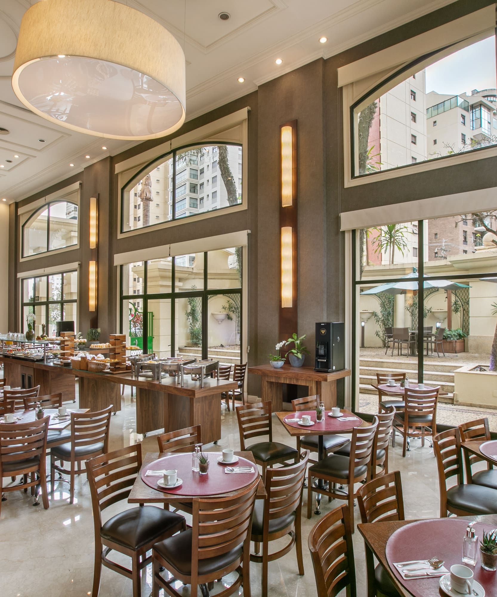 a room with tables and chairs