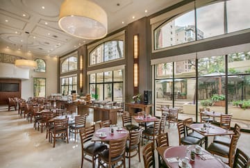 a room with tables and chairs