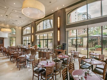 a room with tables and chairs