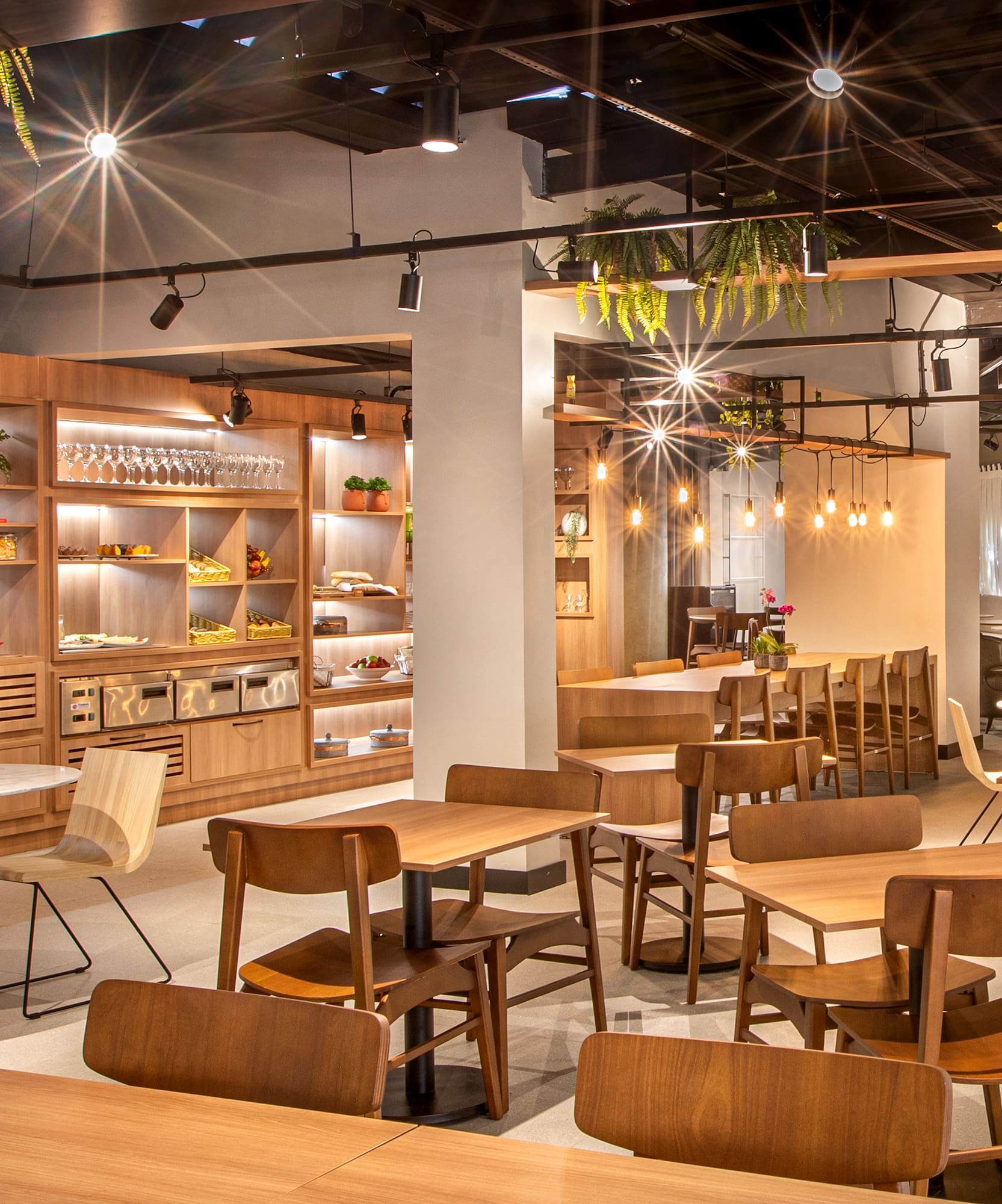 a room with tables and chairs