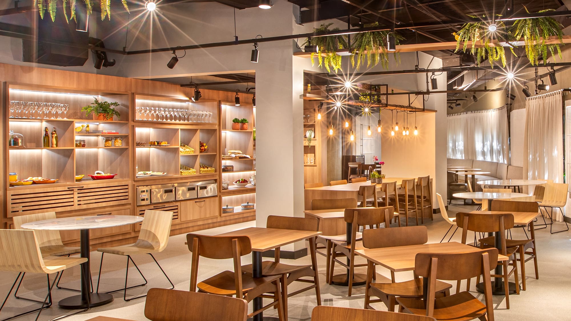 a room with tables and chairs