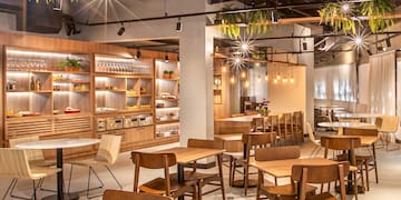 a room with tables and chairs