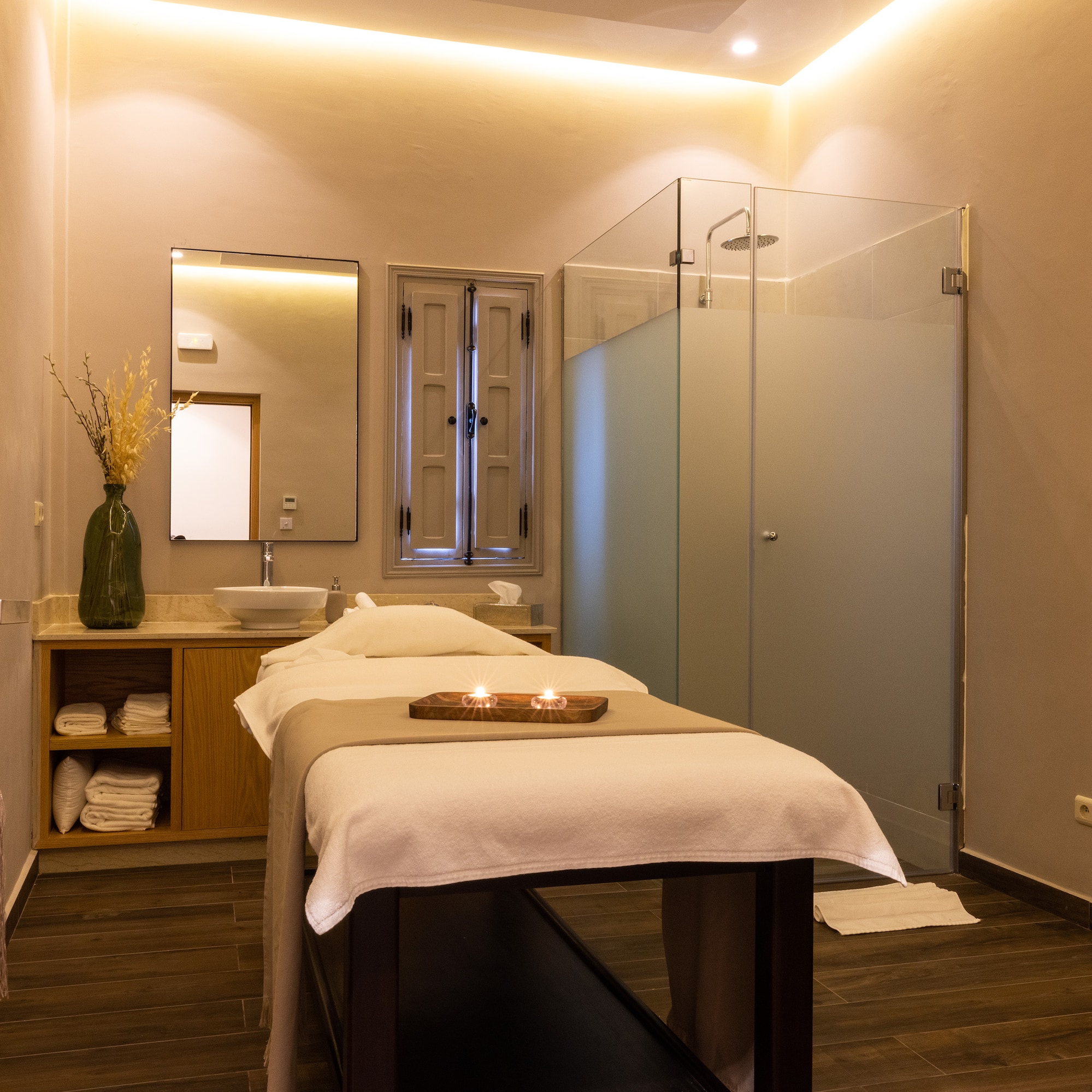 a massage table in a room