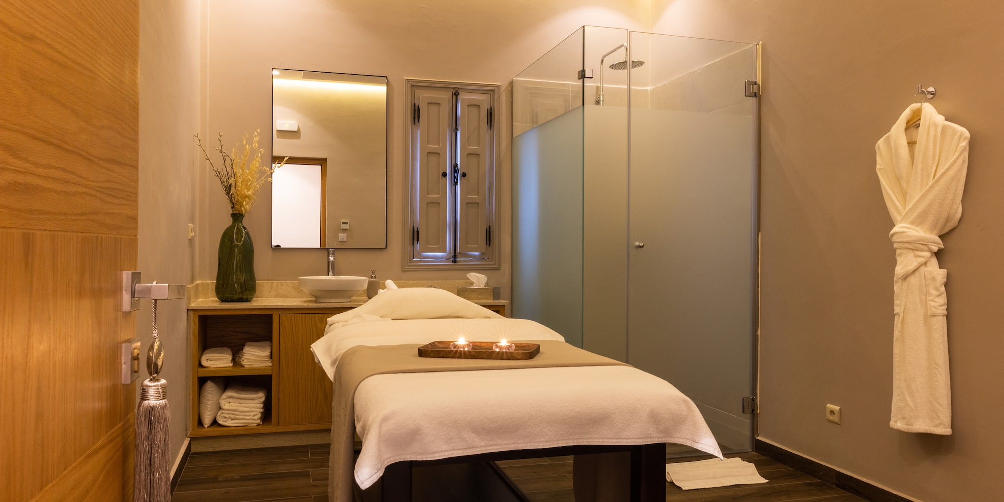 a massage table in a room