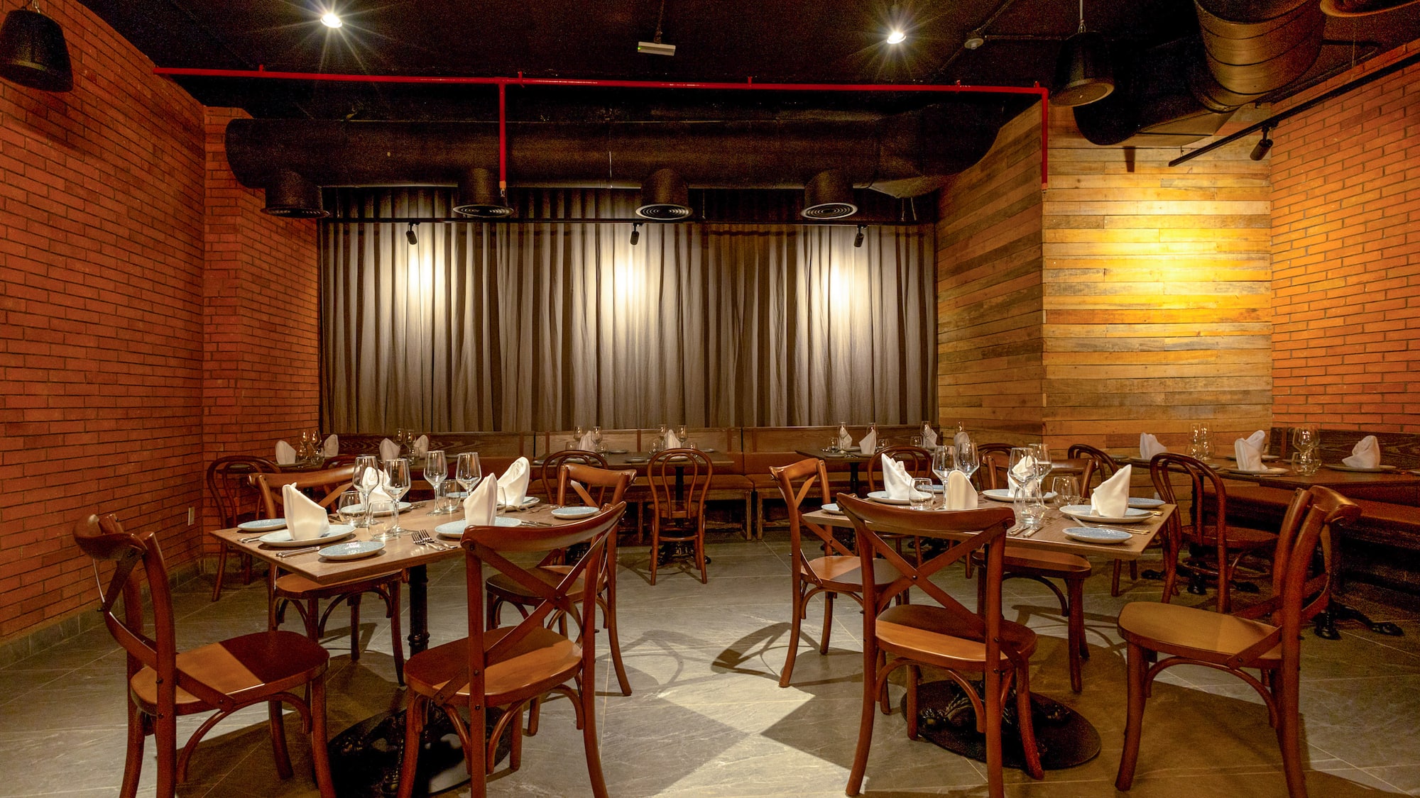 a room with tables and chairs