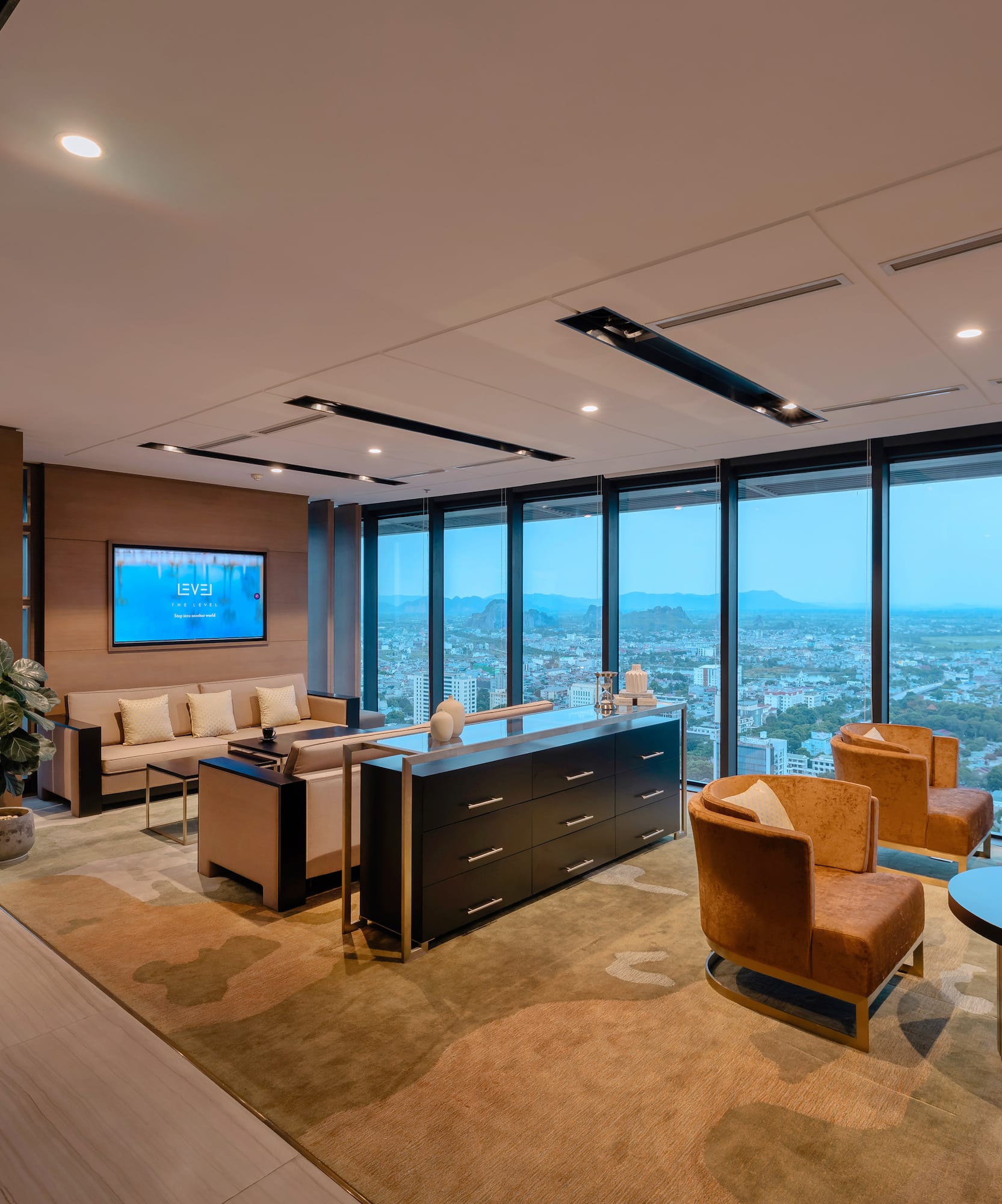 a room with a view of a city