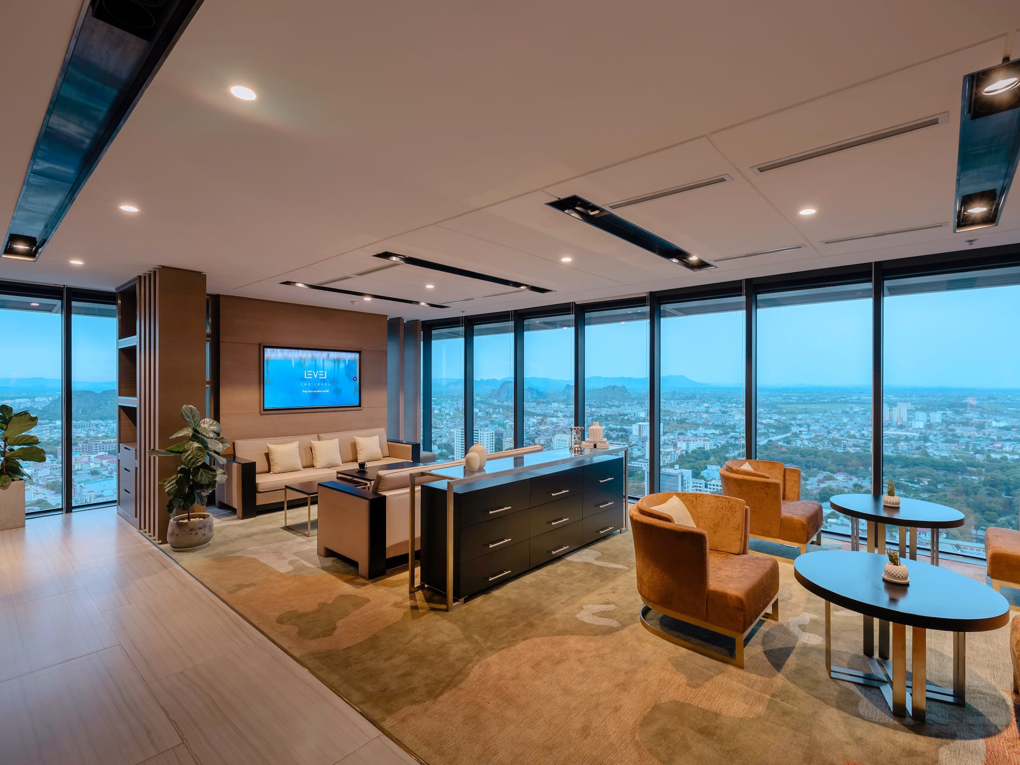 a room with a view of a city