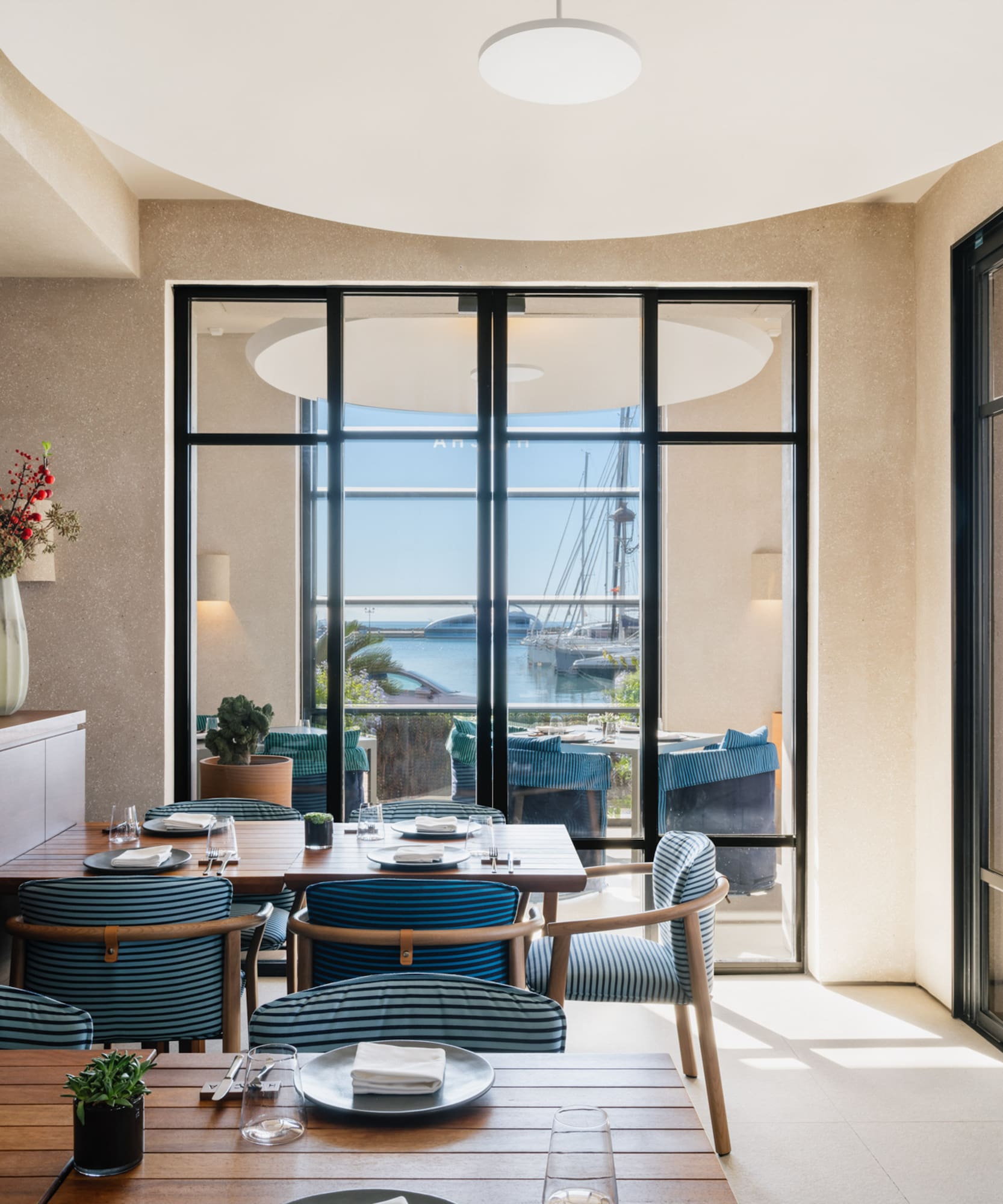 a room with a table and chairs