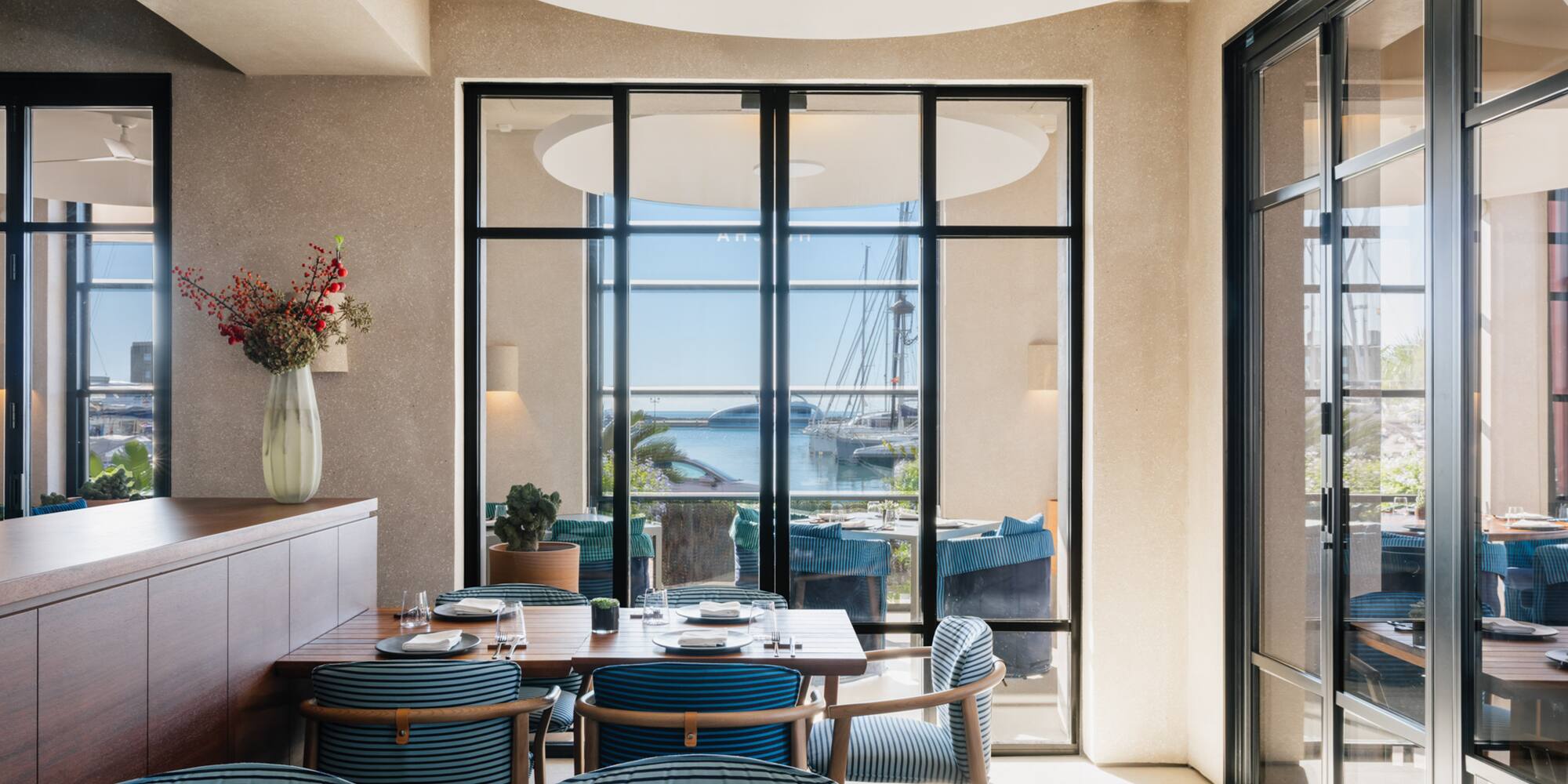 a room with a table and chairs