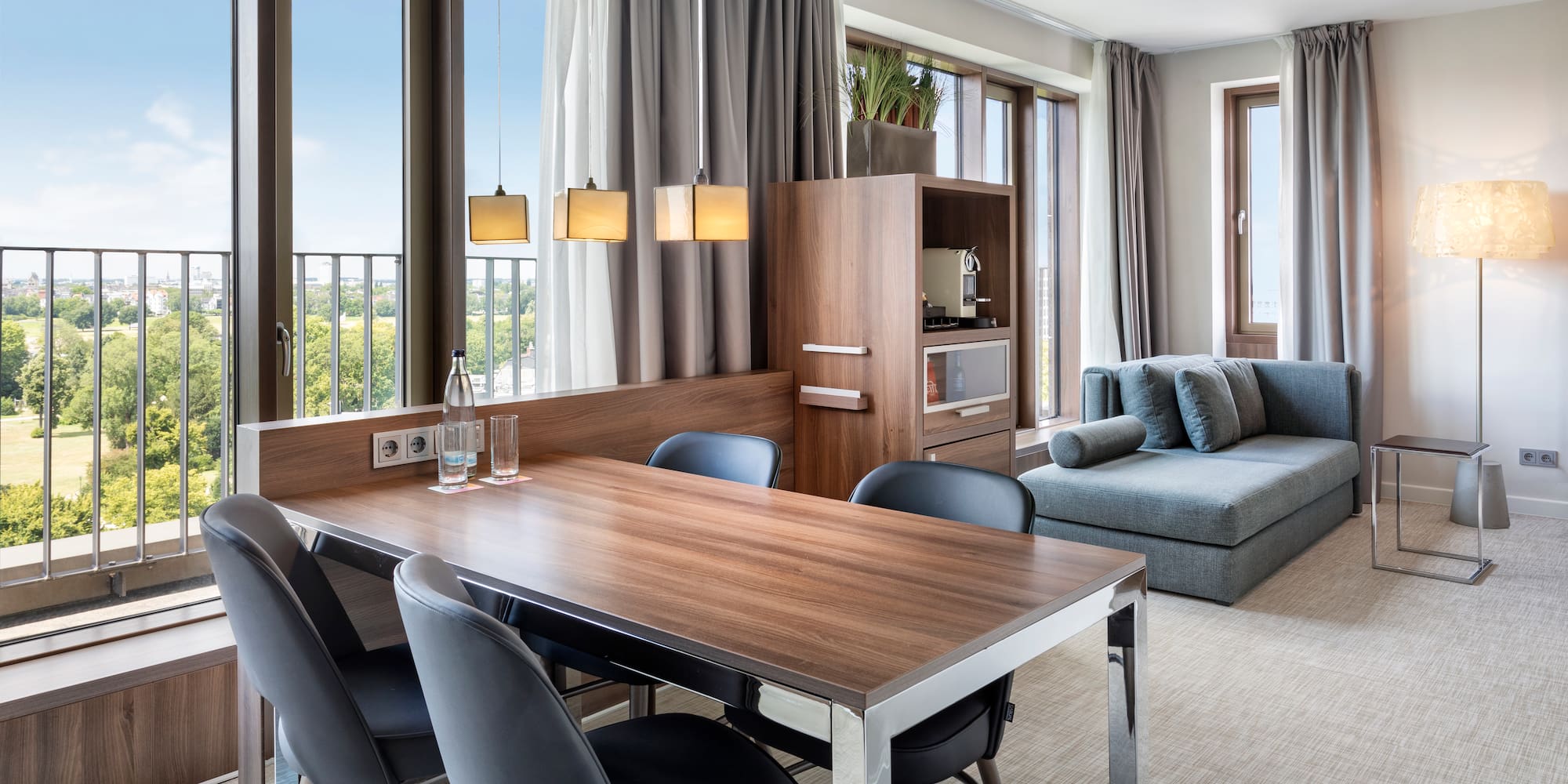 a room with a table and chairs