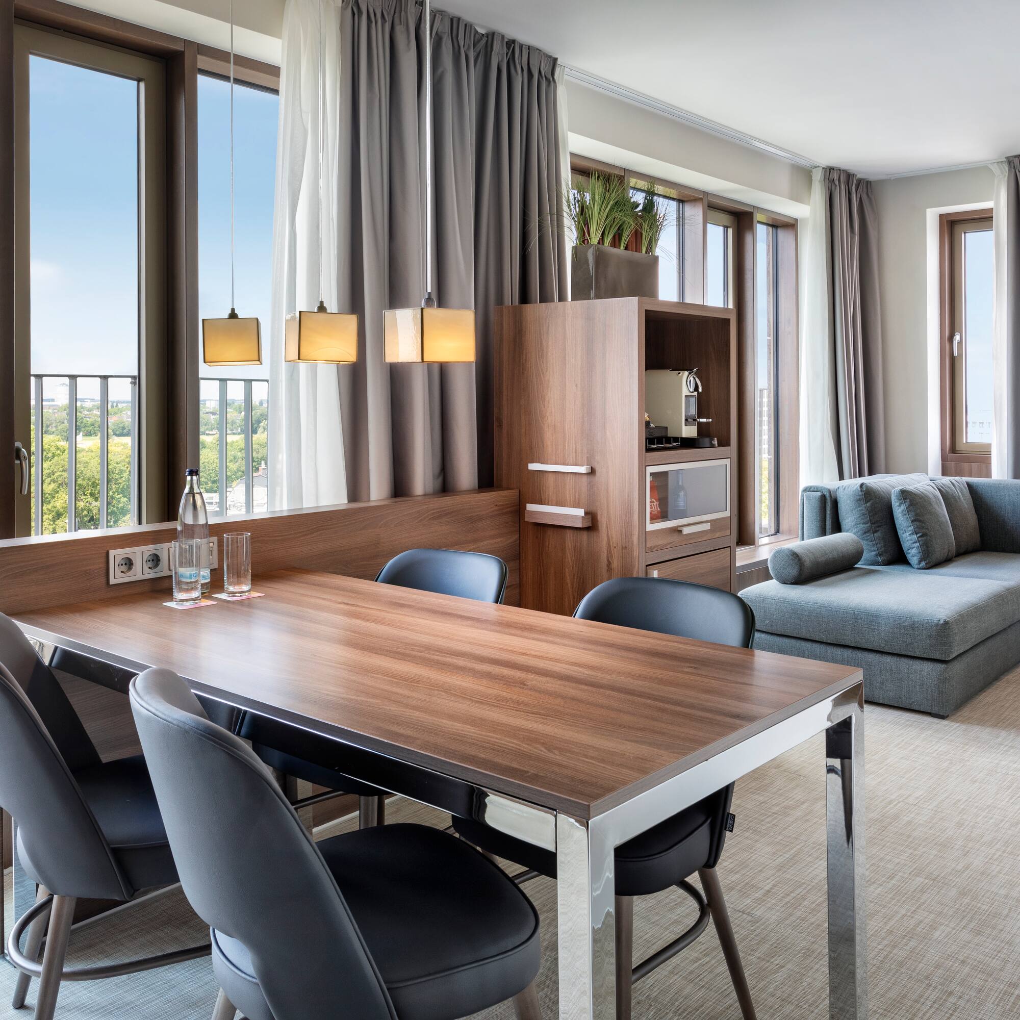 a room with a table and chairs