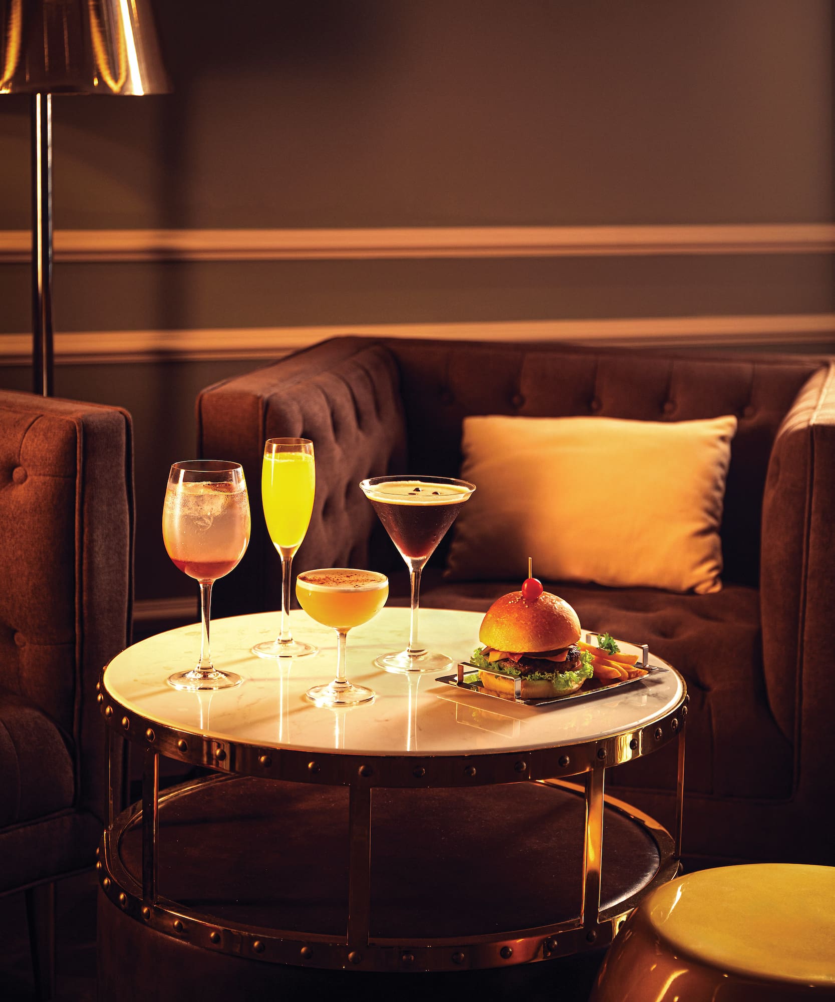 a table with drinks on it