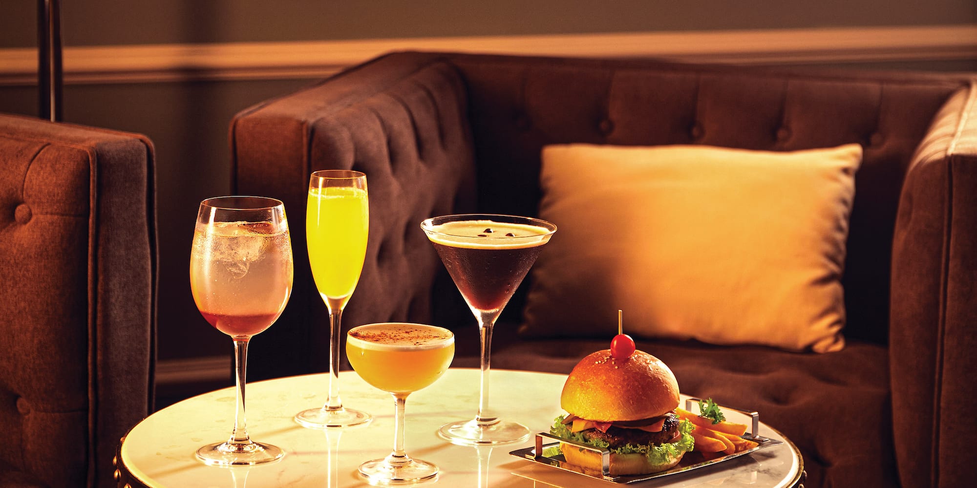 a table with drinks on it