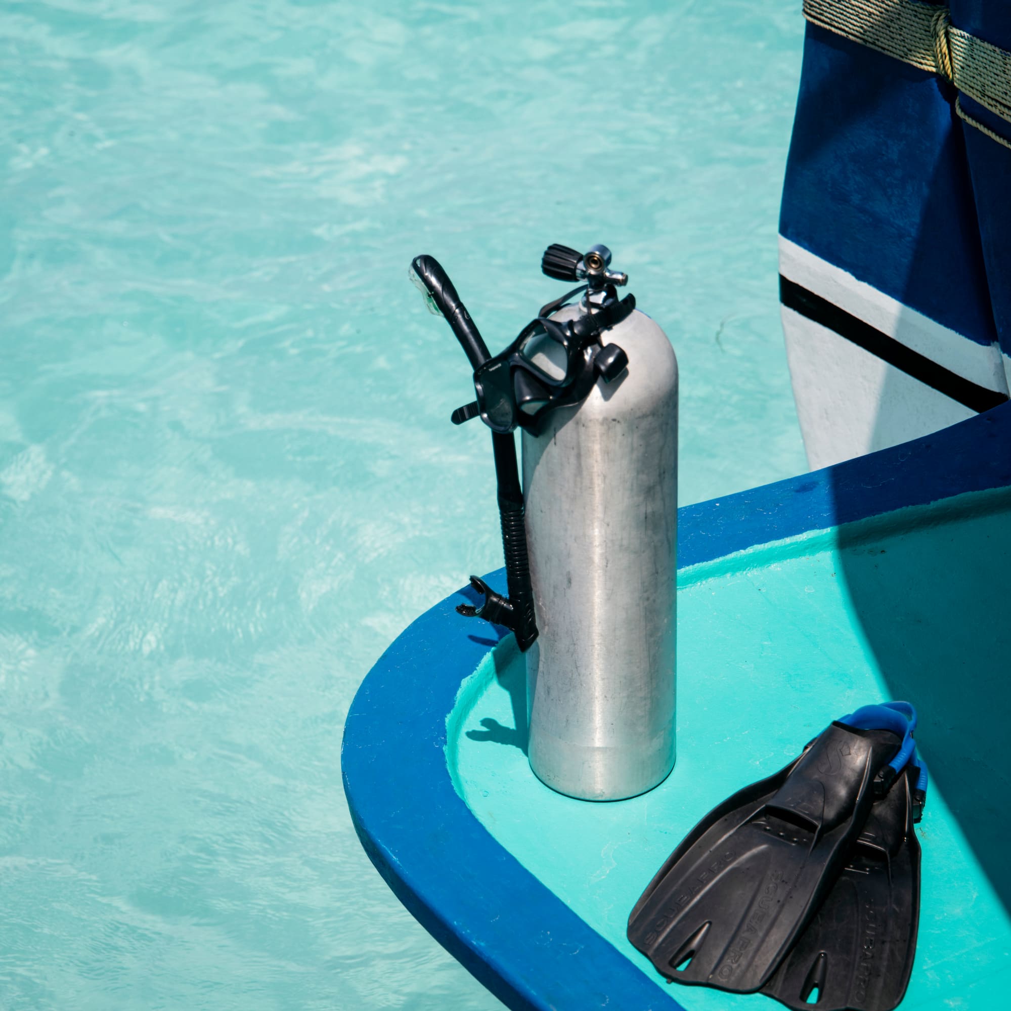 a scuba diving equipment on a pool