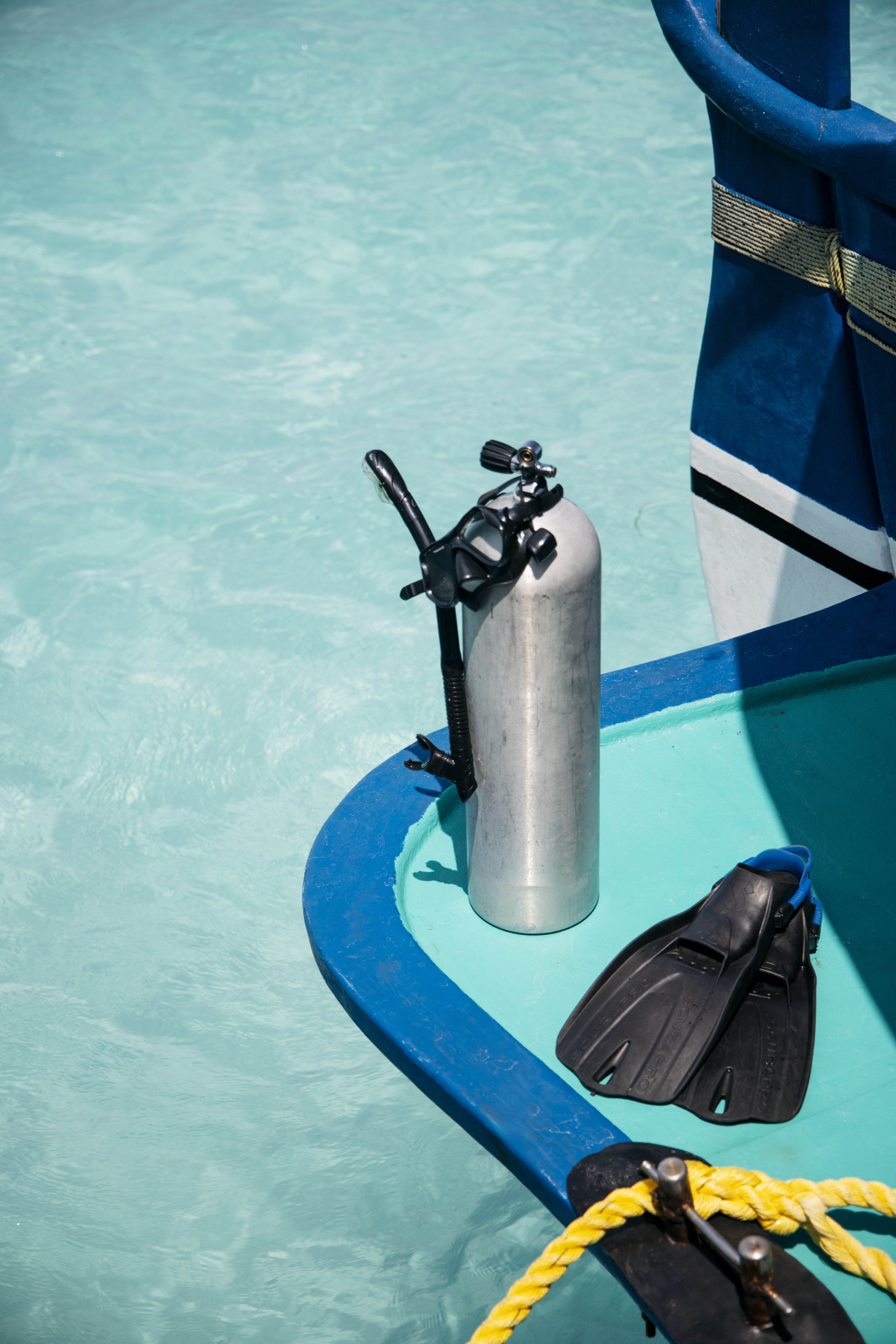 a scuba diving equipment on a pool