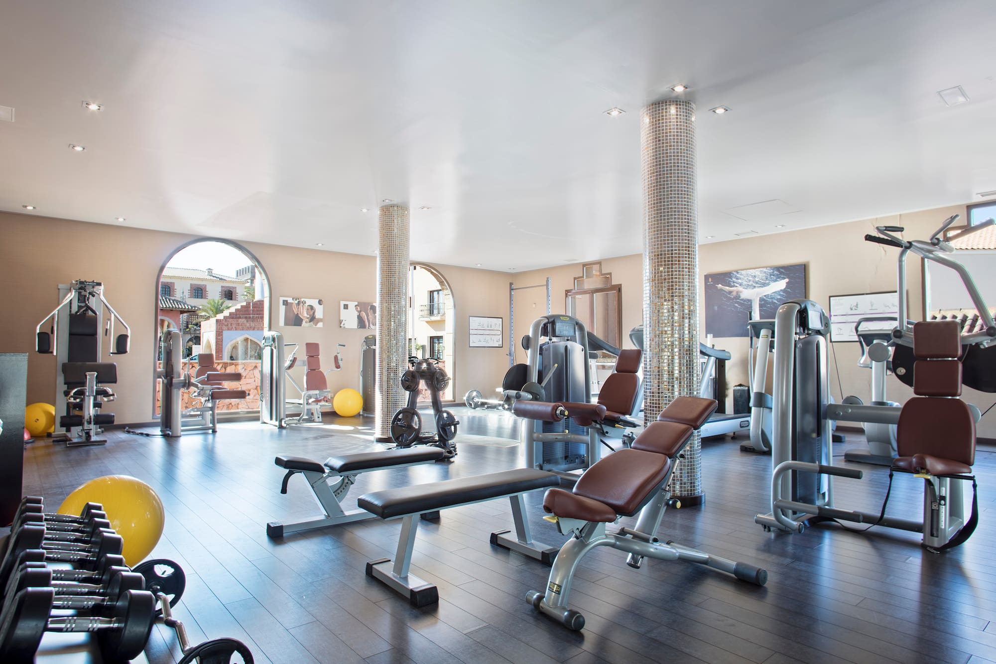 a large gym with exercise equipment