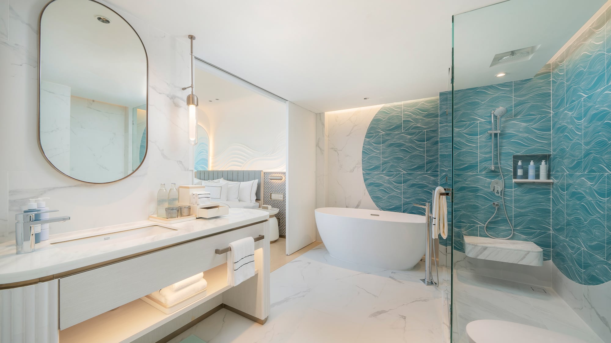 a bathroom with a tub and a shower