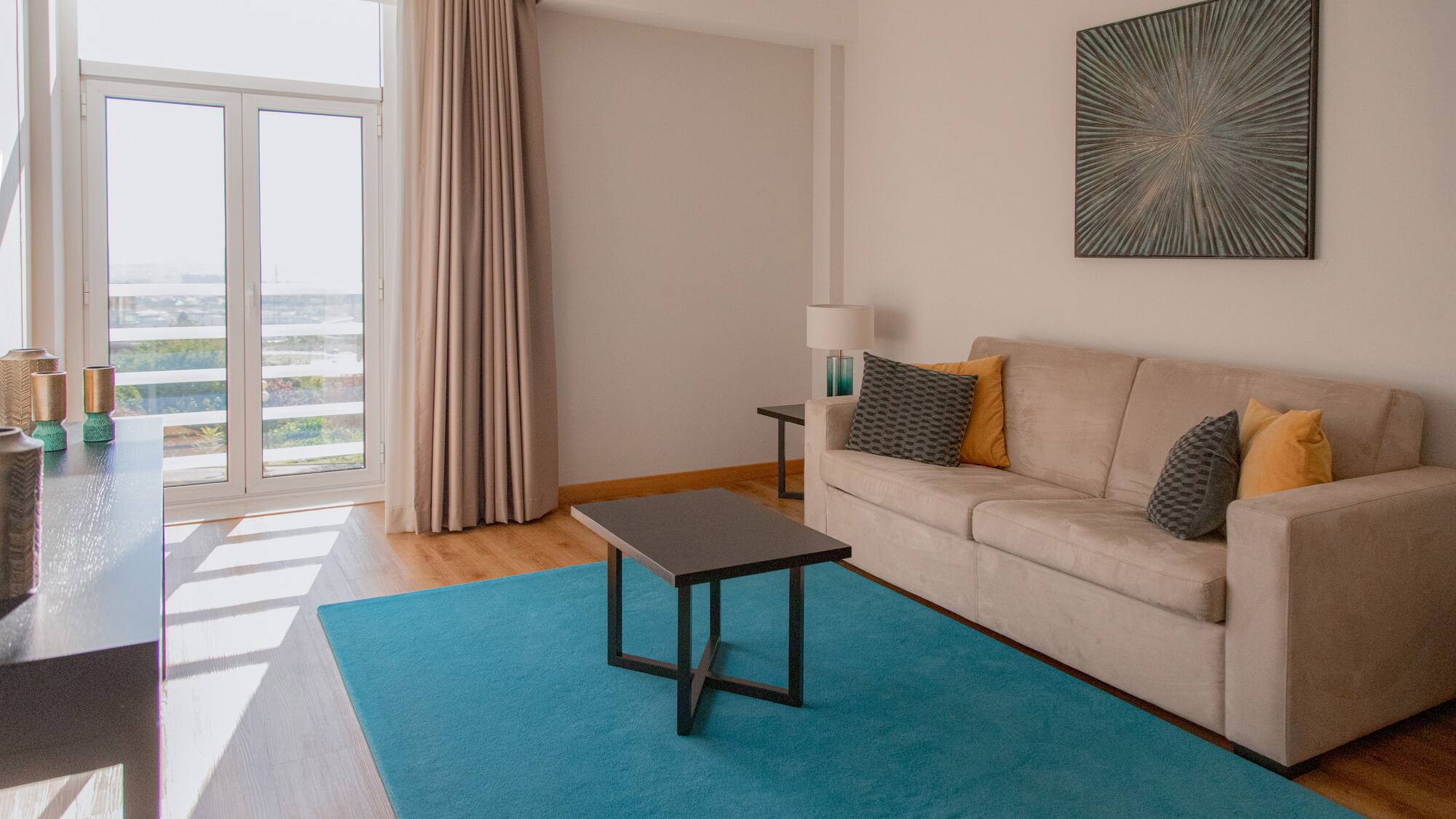 a living room with a couch and a coffee table