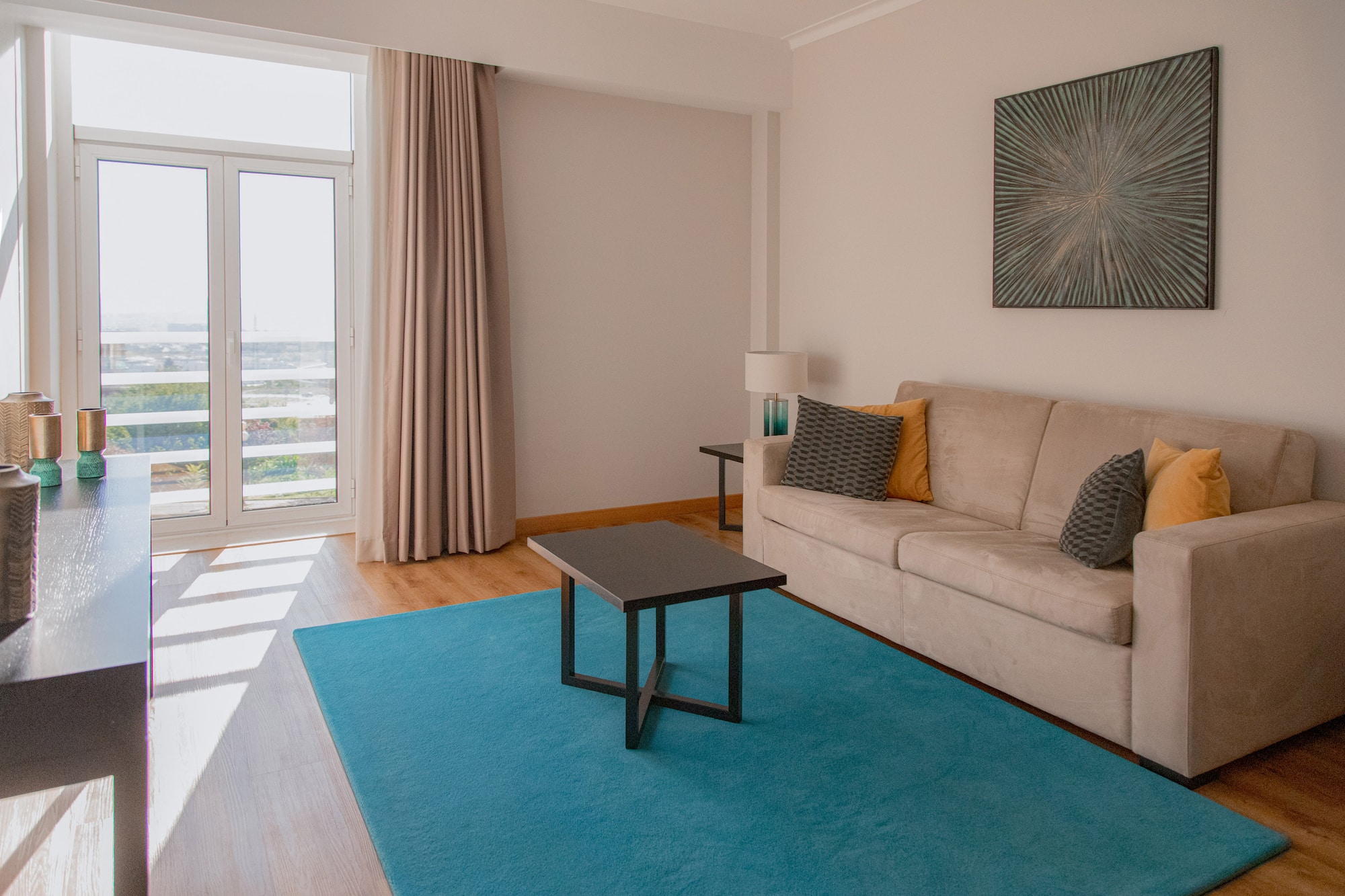 a living room with a couch and a coffee table