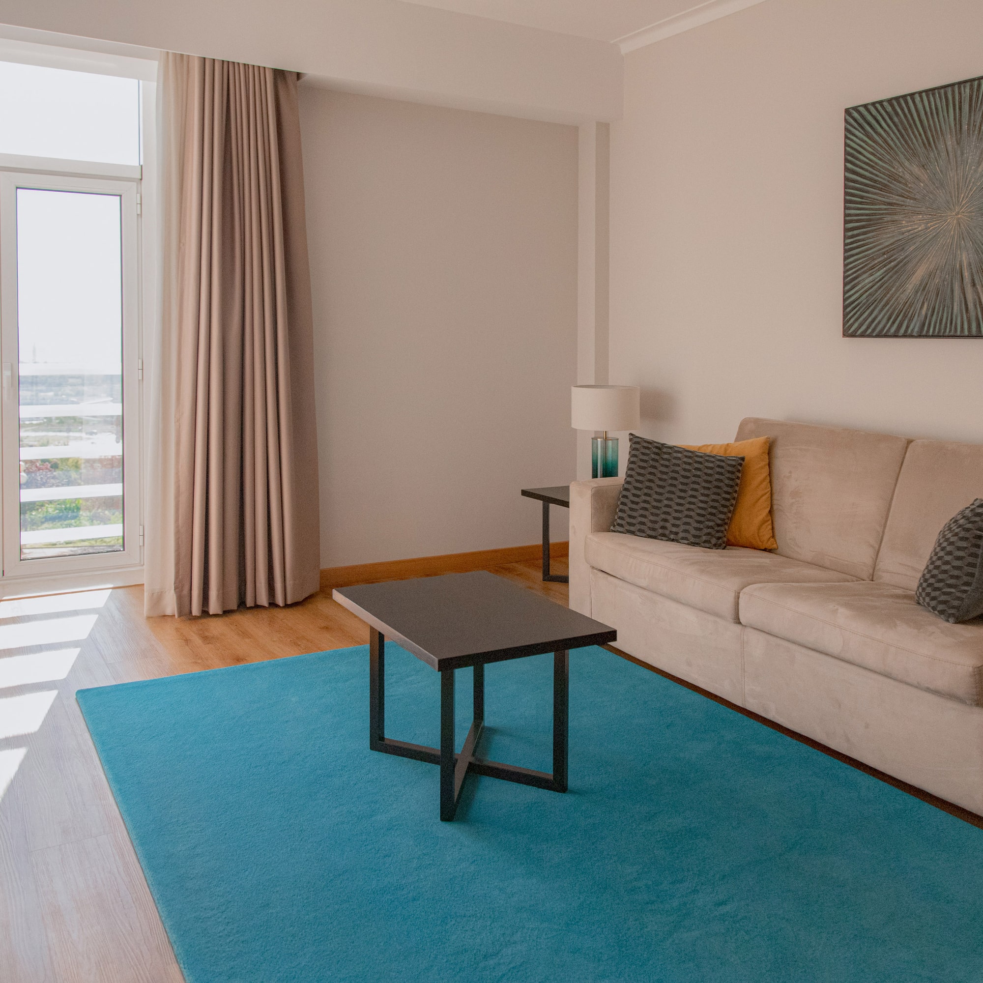 a living room with a couch and a coffee table