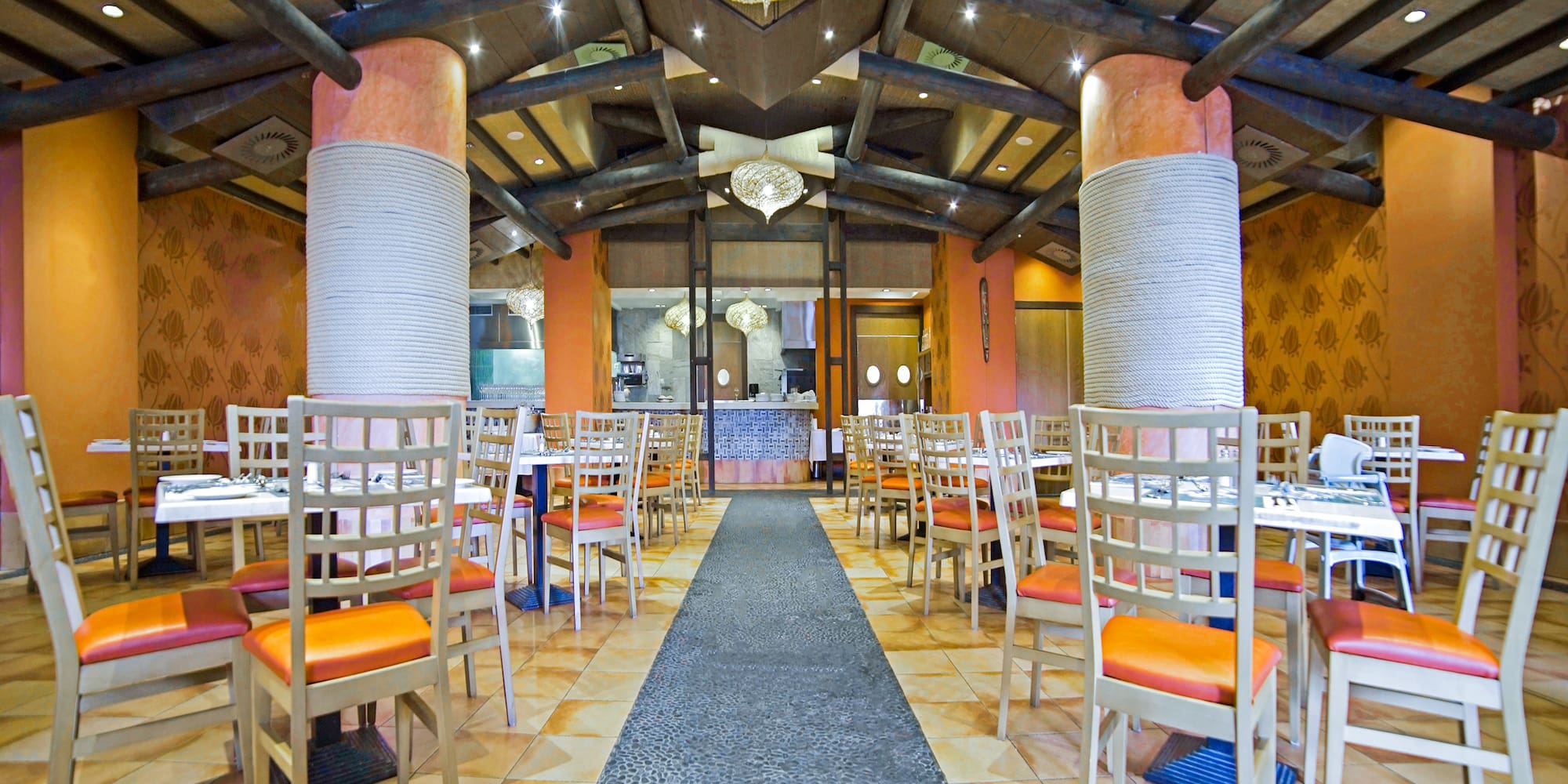 a room with tables and chairs