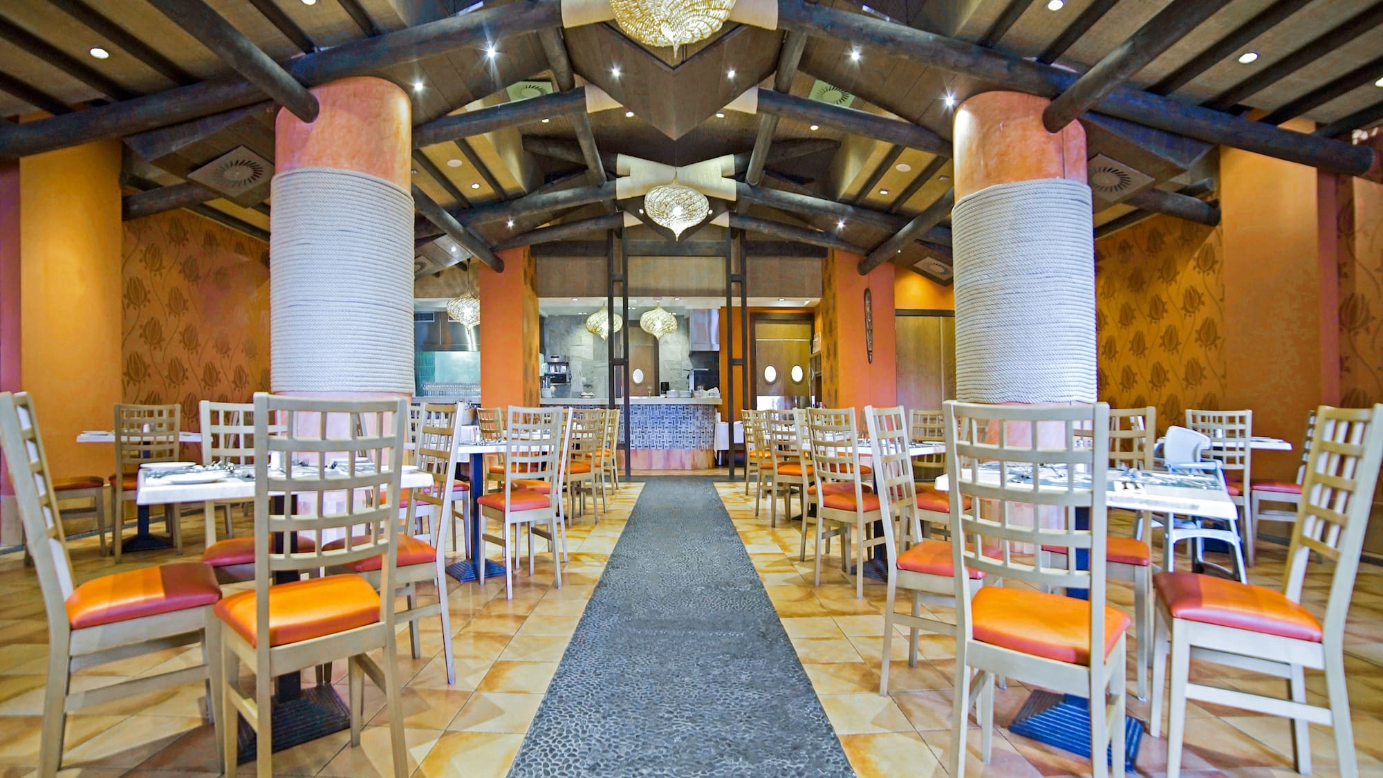 a room with tables and chairs