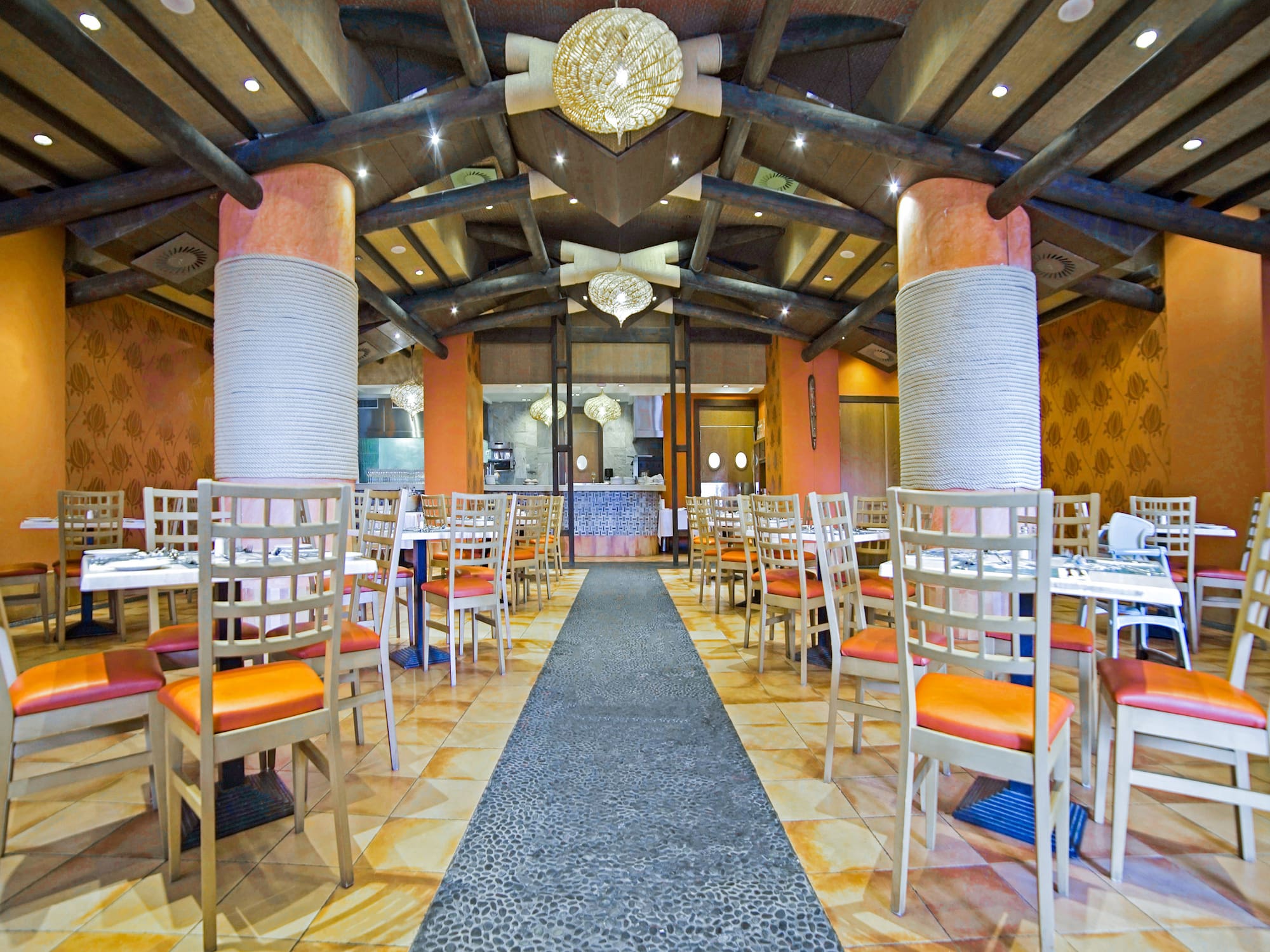 a room with tables and chairs