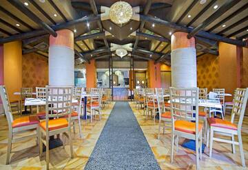 a room with tables and chairs