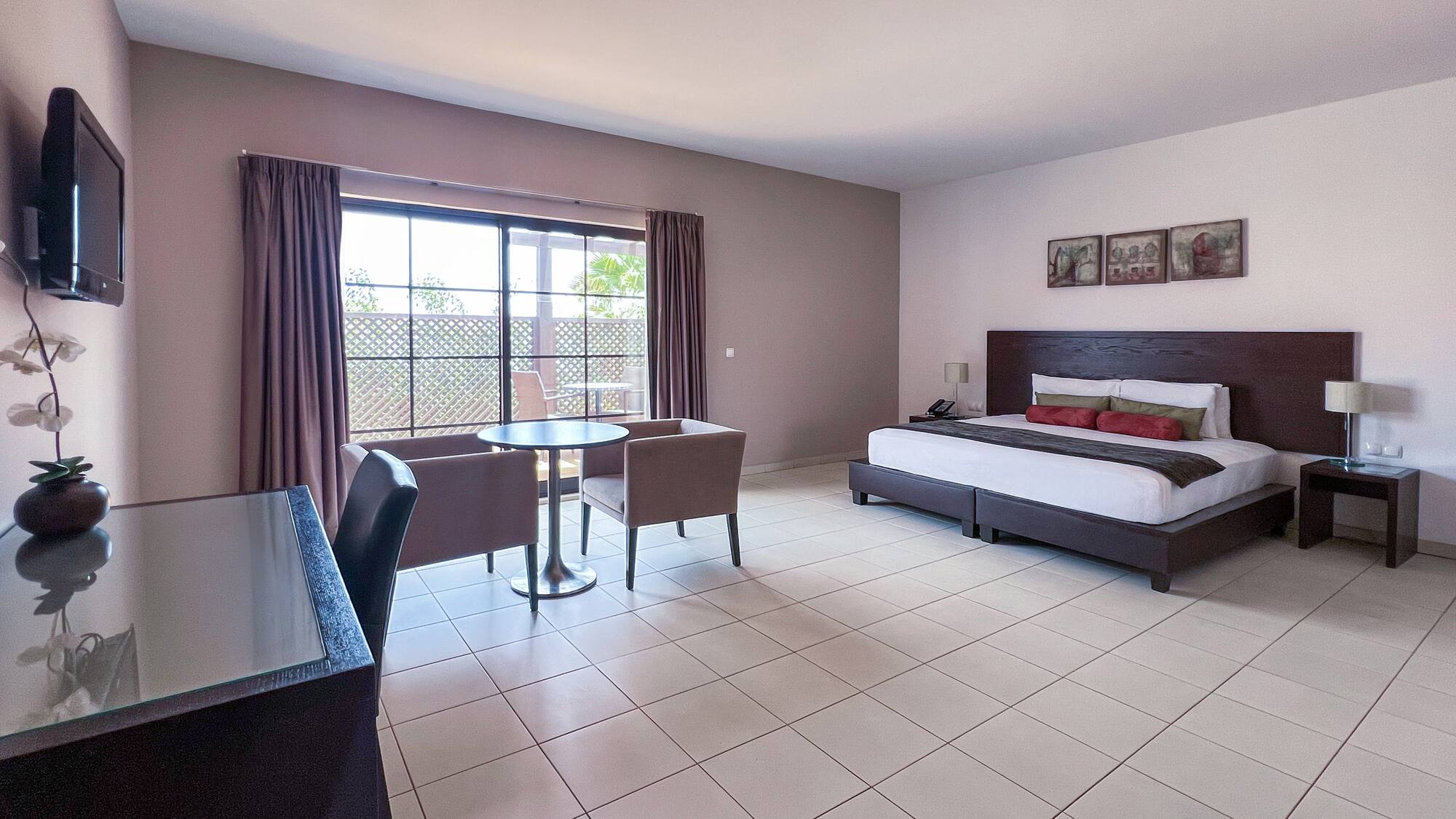 a room with a bed and a table