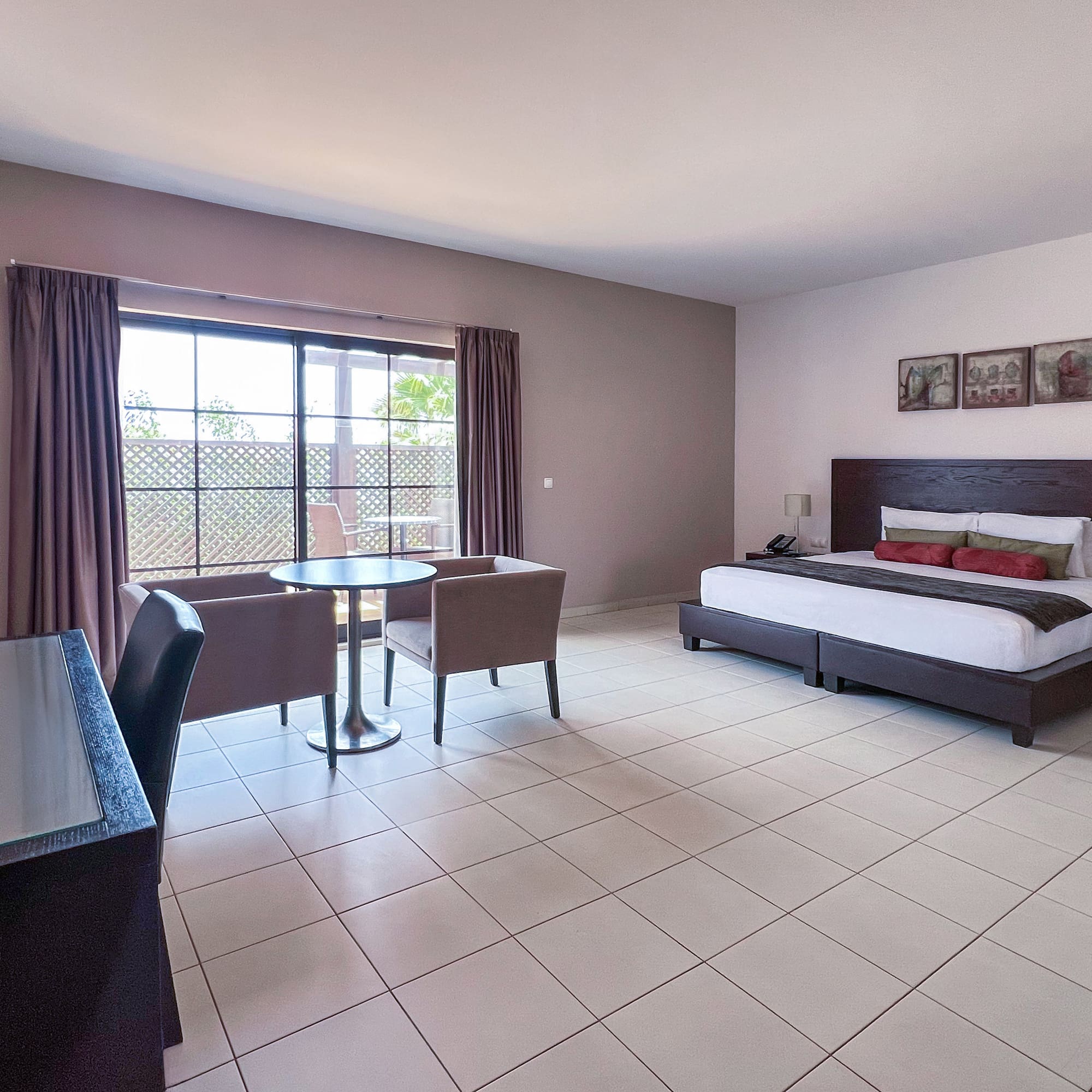 a room with a bed and a table