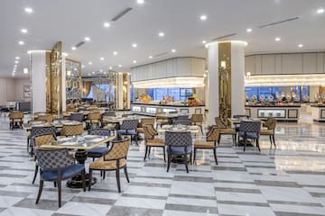 a large room with tables and chairs