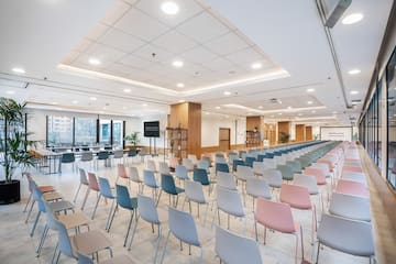a room with many chairs