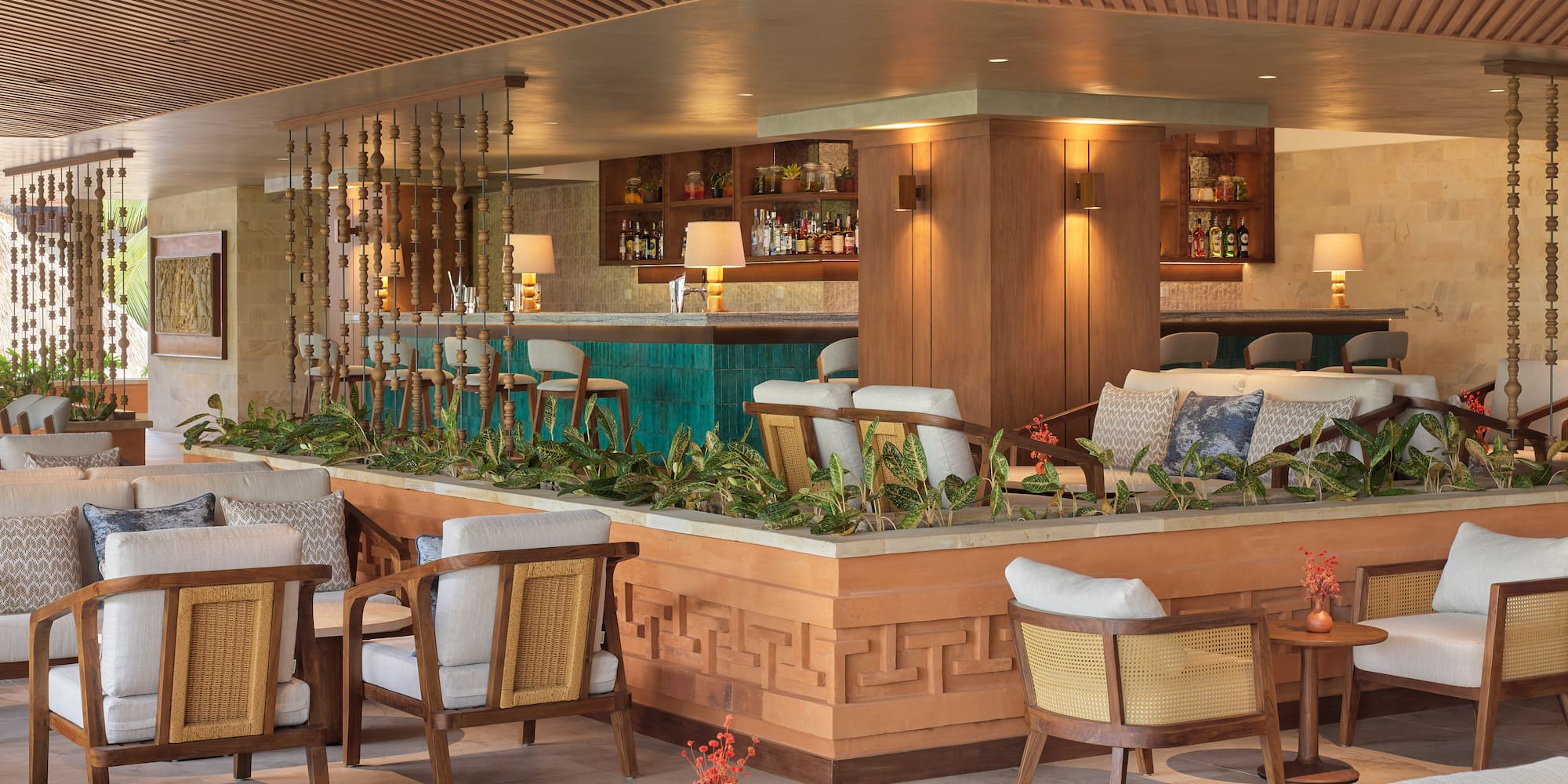 a bar with chairs and tables