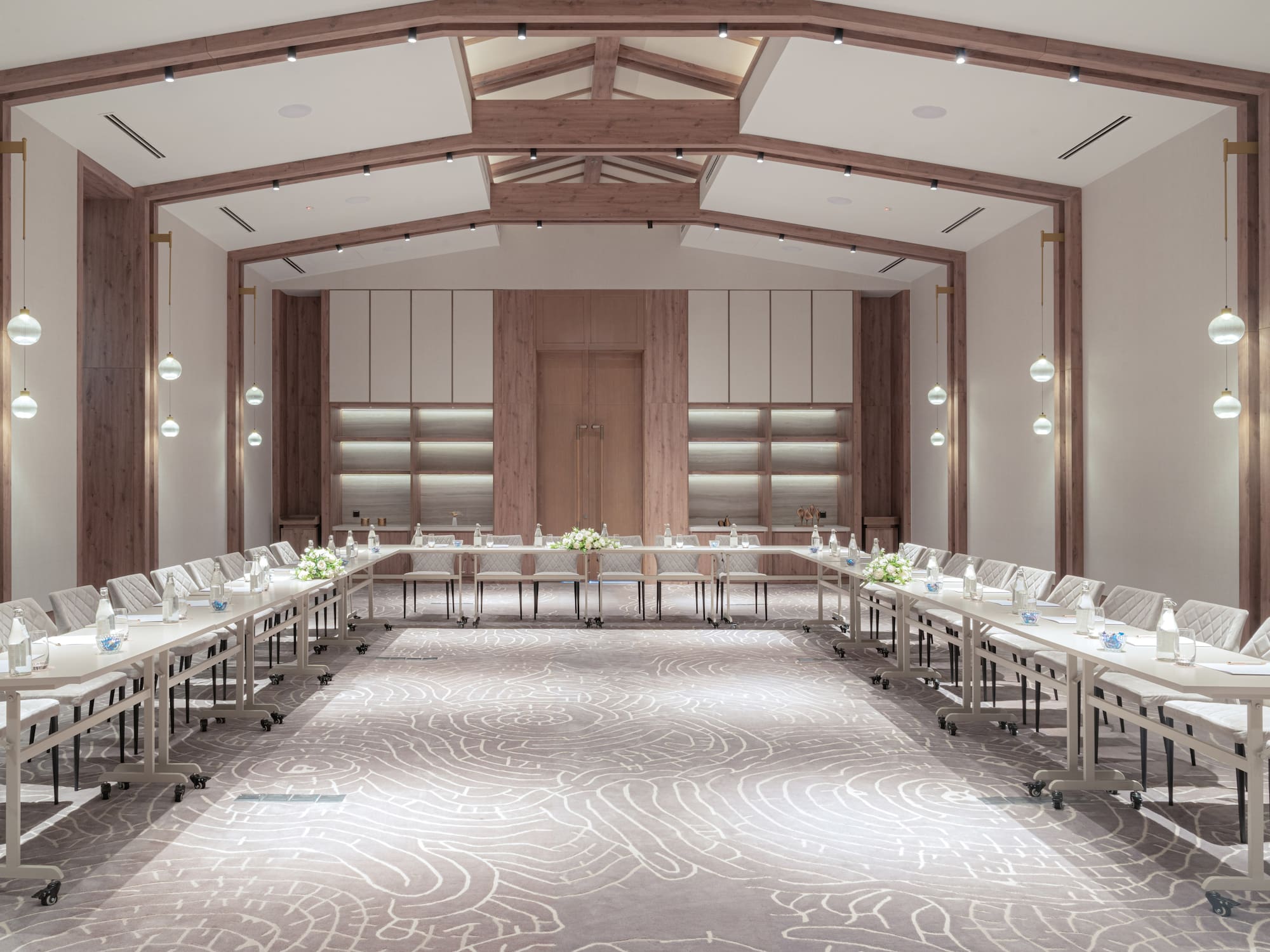 a room with tables and chairs