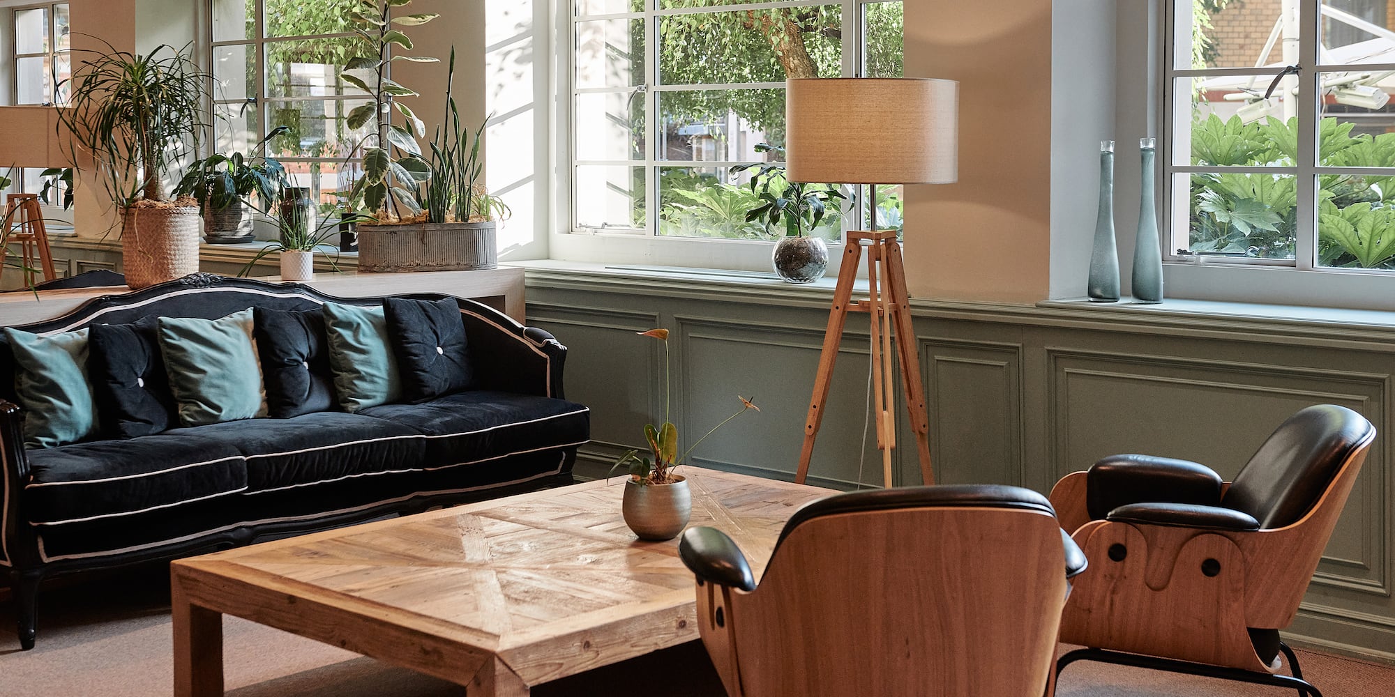 a room with a couch and a table