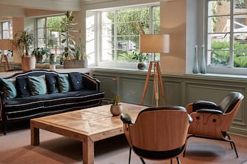 a room with a couch and a table