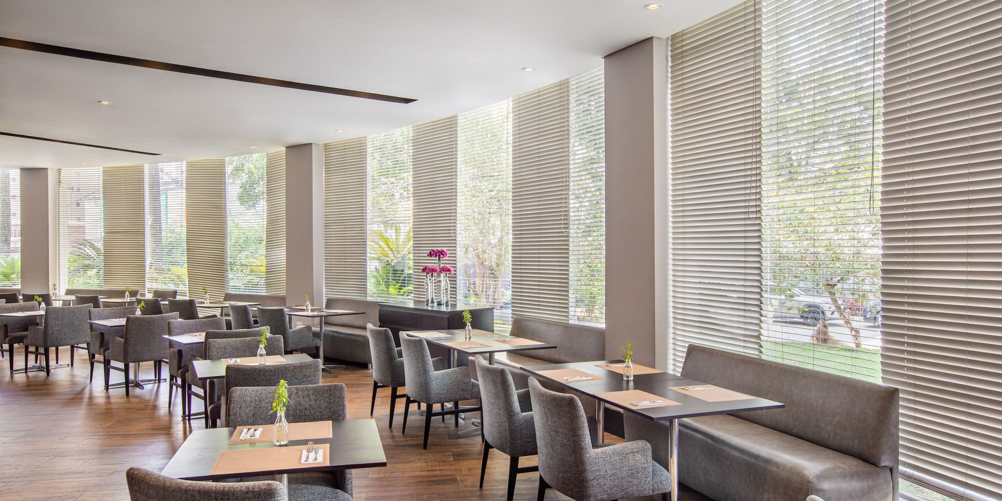 a room with tables and chairs