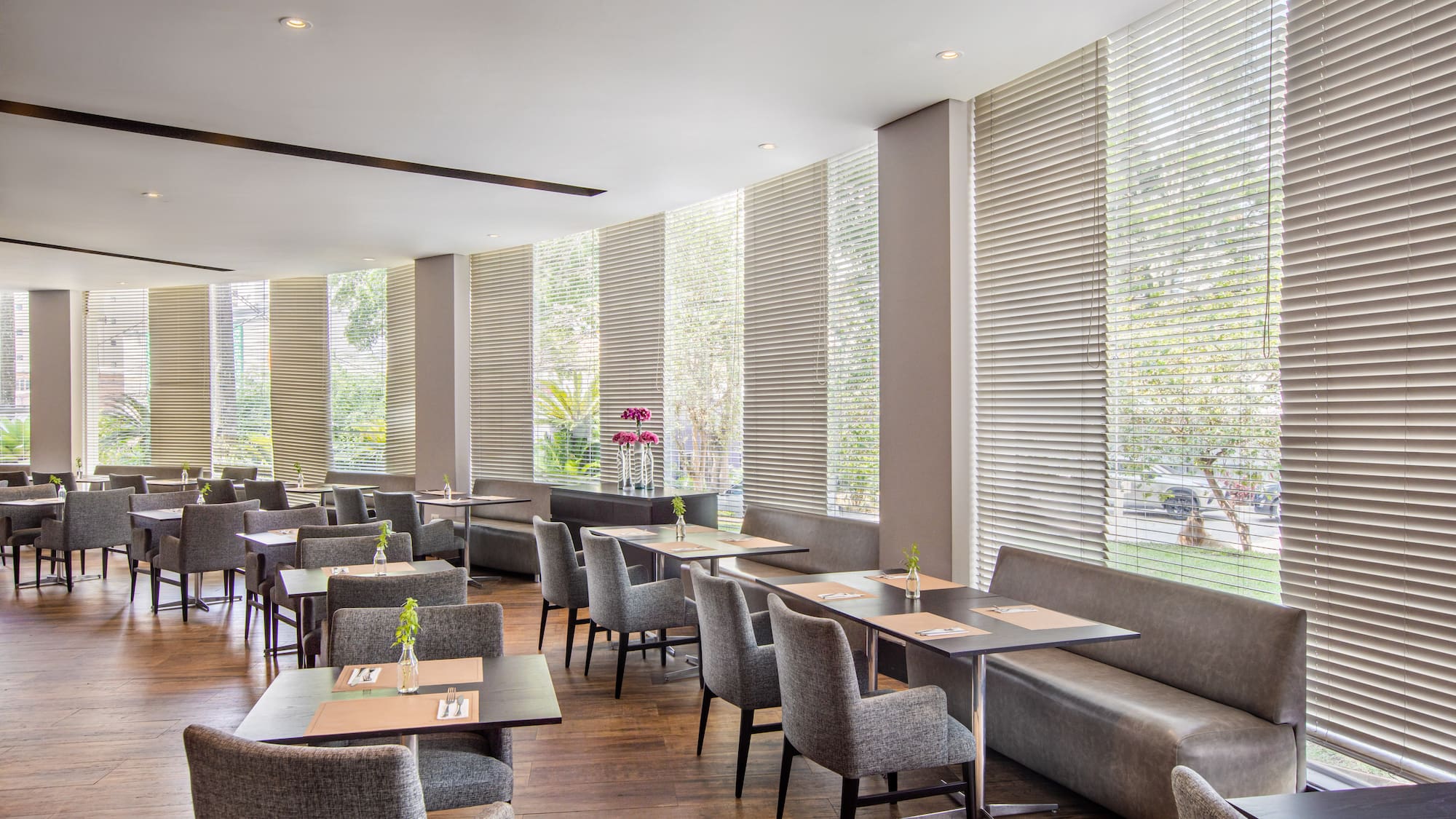 a room with tables and chairs